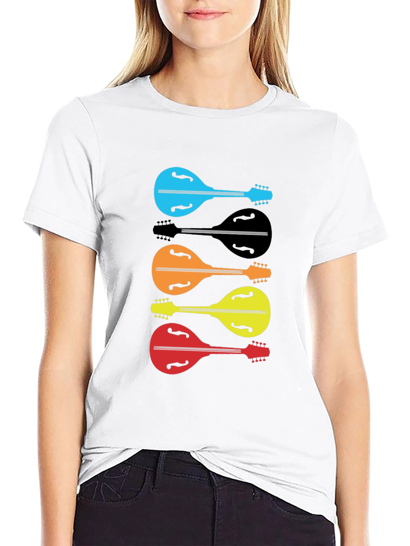 Black Colorful Mandolin Graphic T-Shirt view 9