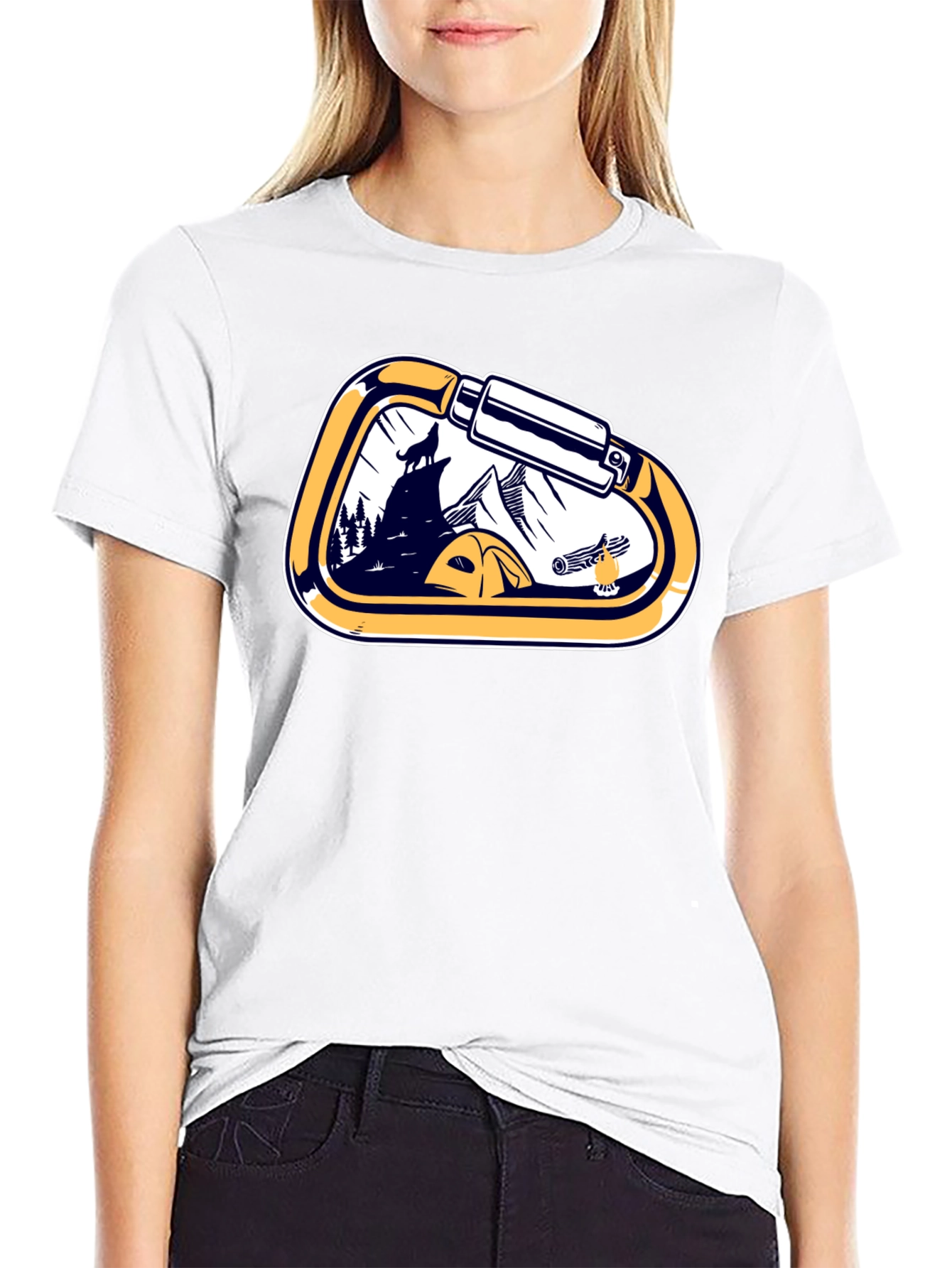 Black Outdoor Adventure Carabiner Camping Black T-Shirt view 9