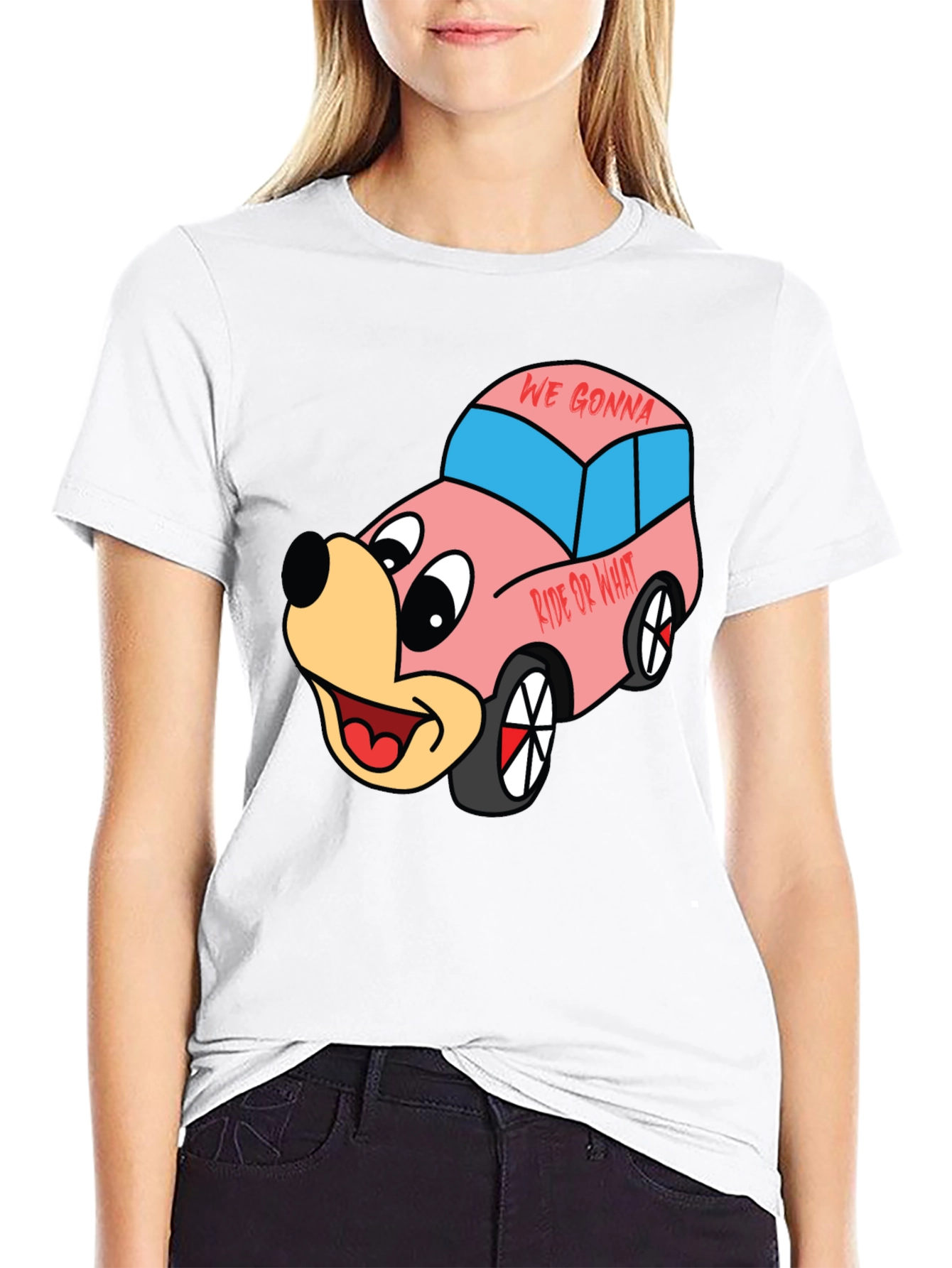 Black Cartoon Character Car Graphic T-Shirt view 9