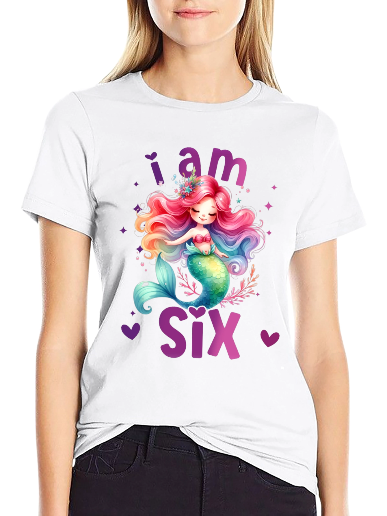 Black I am Six Mermaid Birthday T-Shirt view 9
