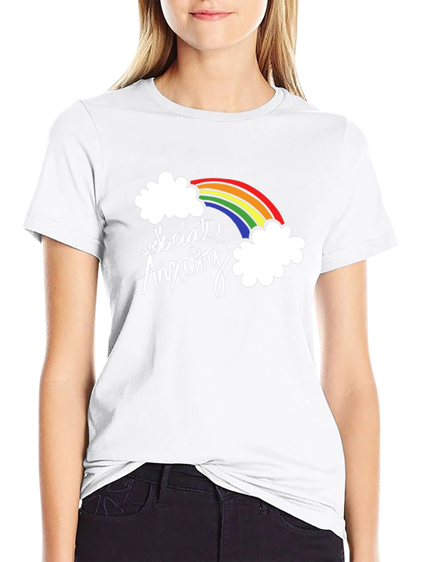 Black Social Anxiety Rainbow Graphic Black T-Shirt view 9