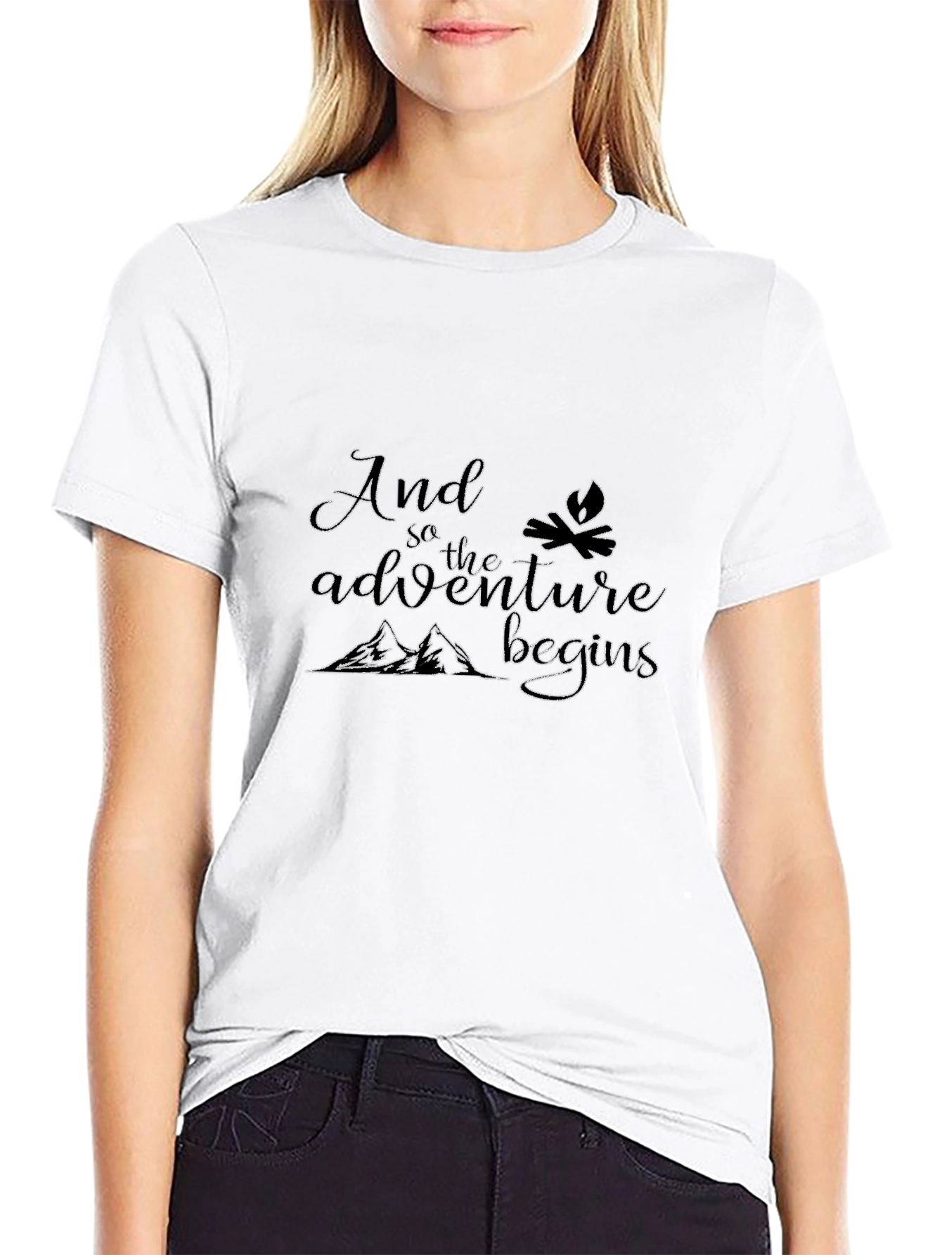 Black Adventure Begins Graphic Tee - Black Cotton T-Shirt view 9