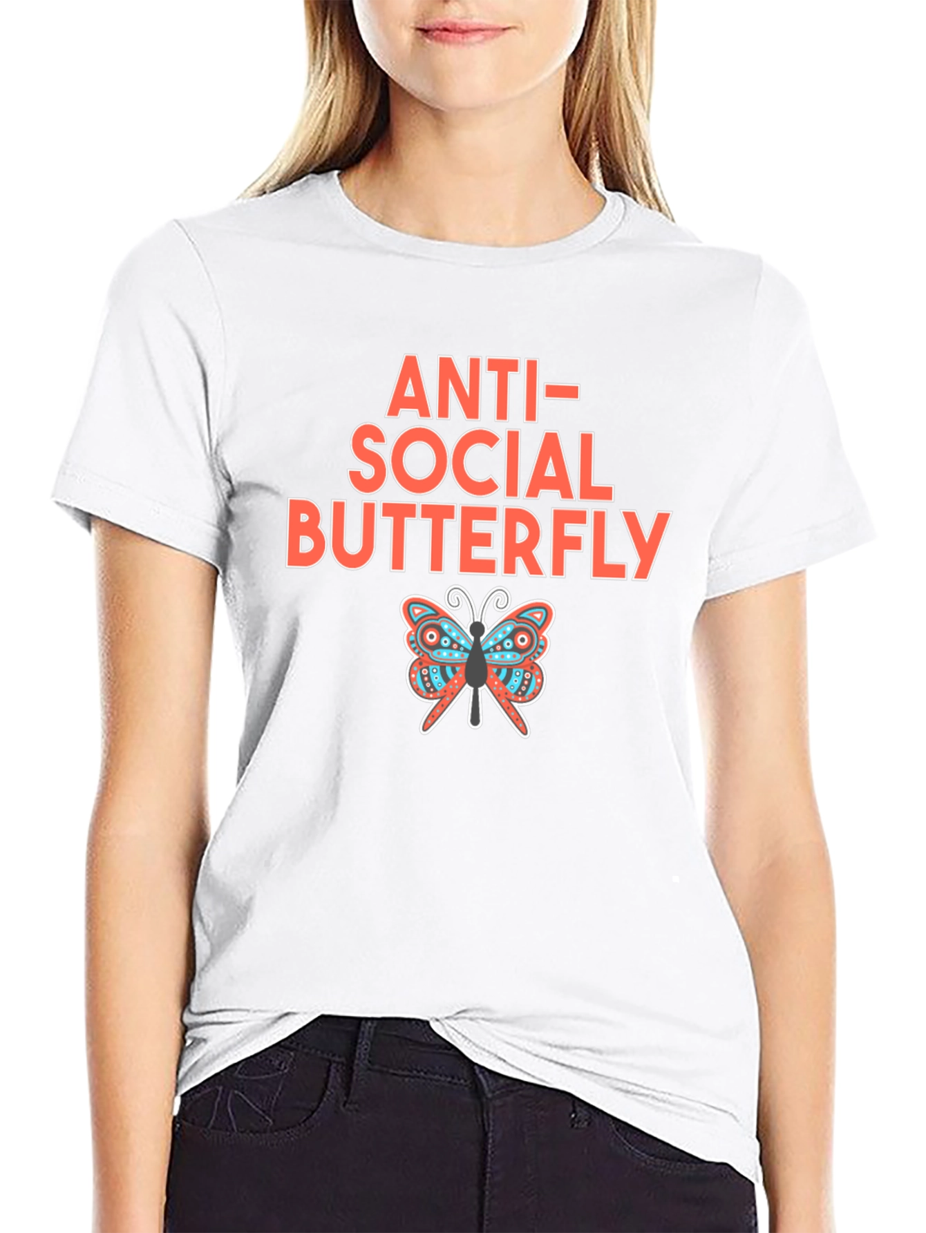 Black Anti-Social Butterfly Graphic Tee view 9
