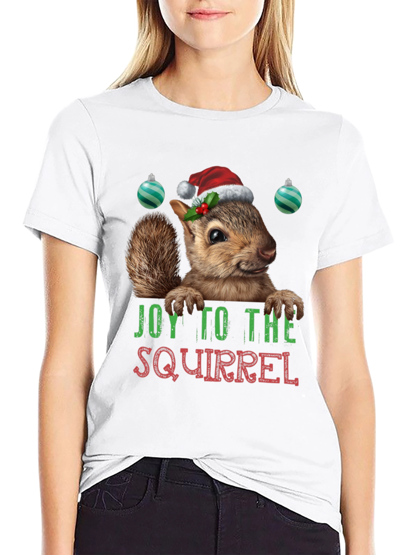 Black Festive Squirrel Graphic Tee - Holiday Joy T-Shirt view 9