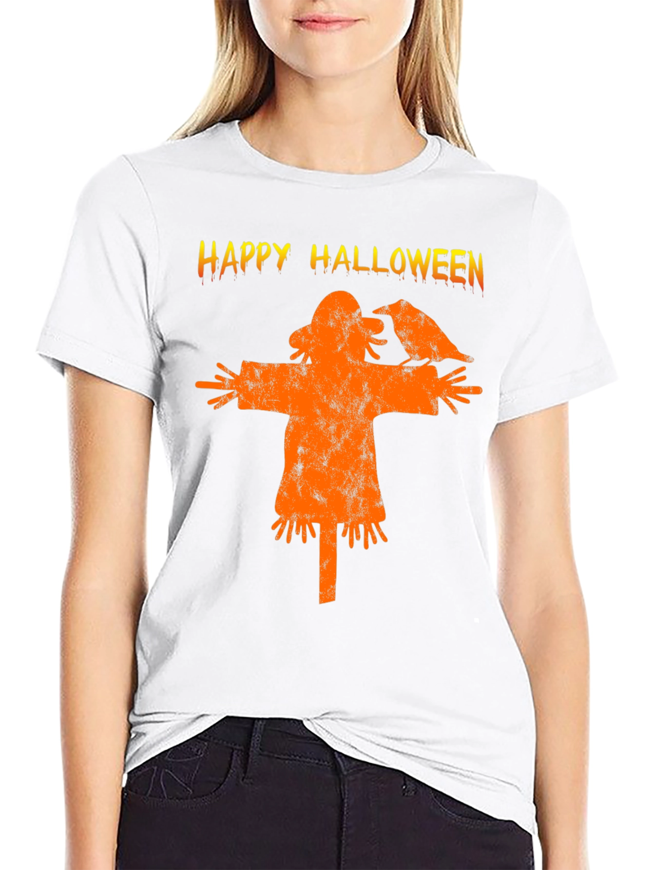 Black Happy Halloween Scarecrow T-Shirt view 9