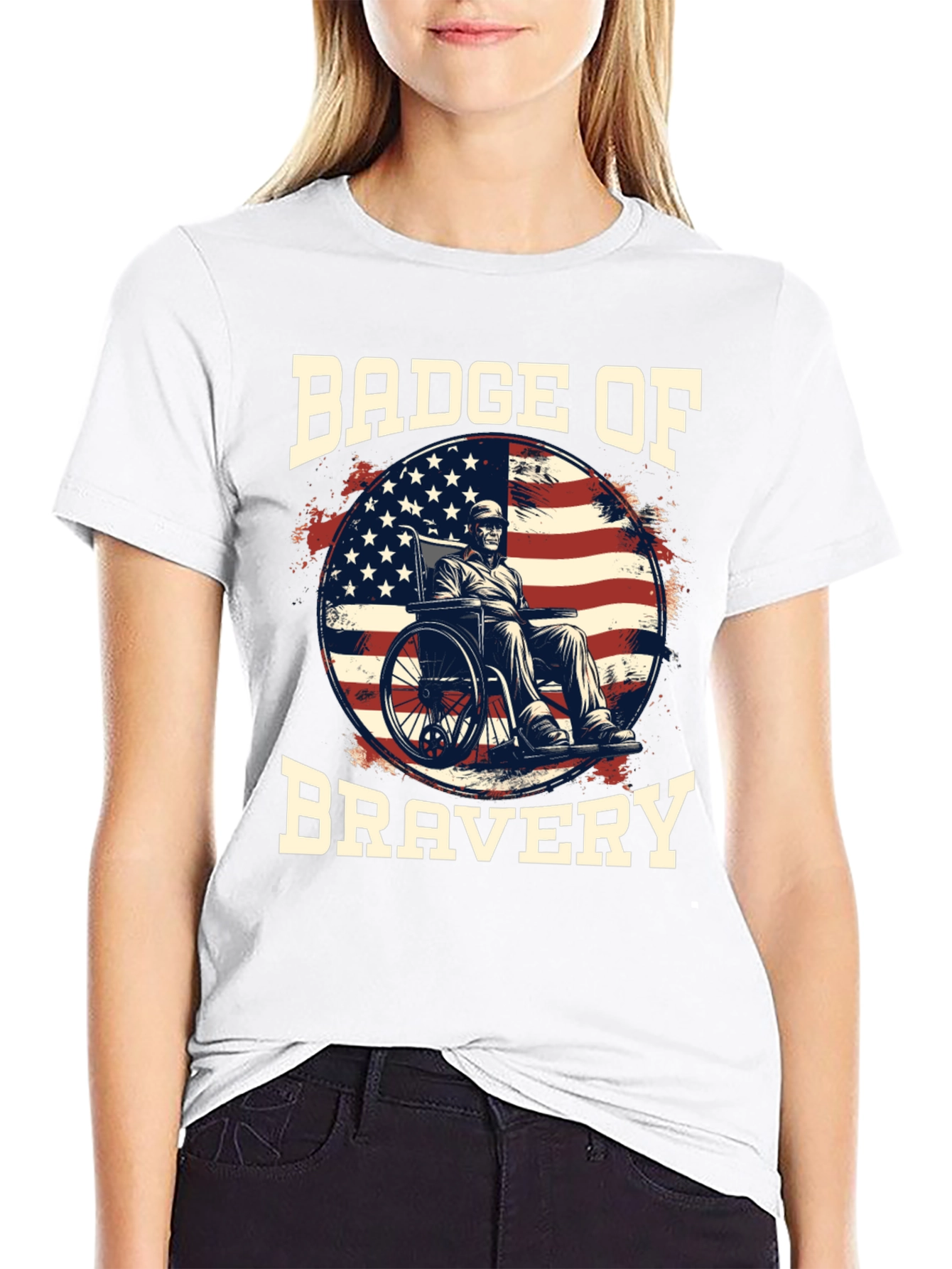 Black Badge of Bravery T-Shirt - Patriotic Veteran Design view 9