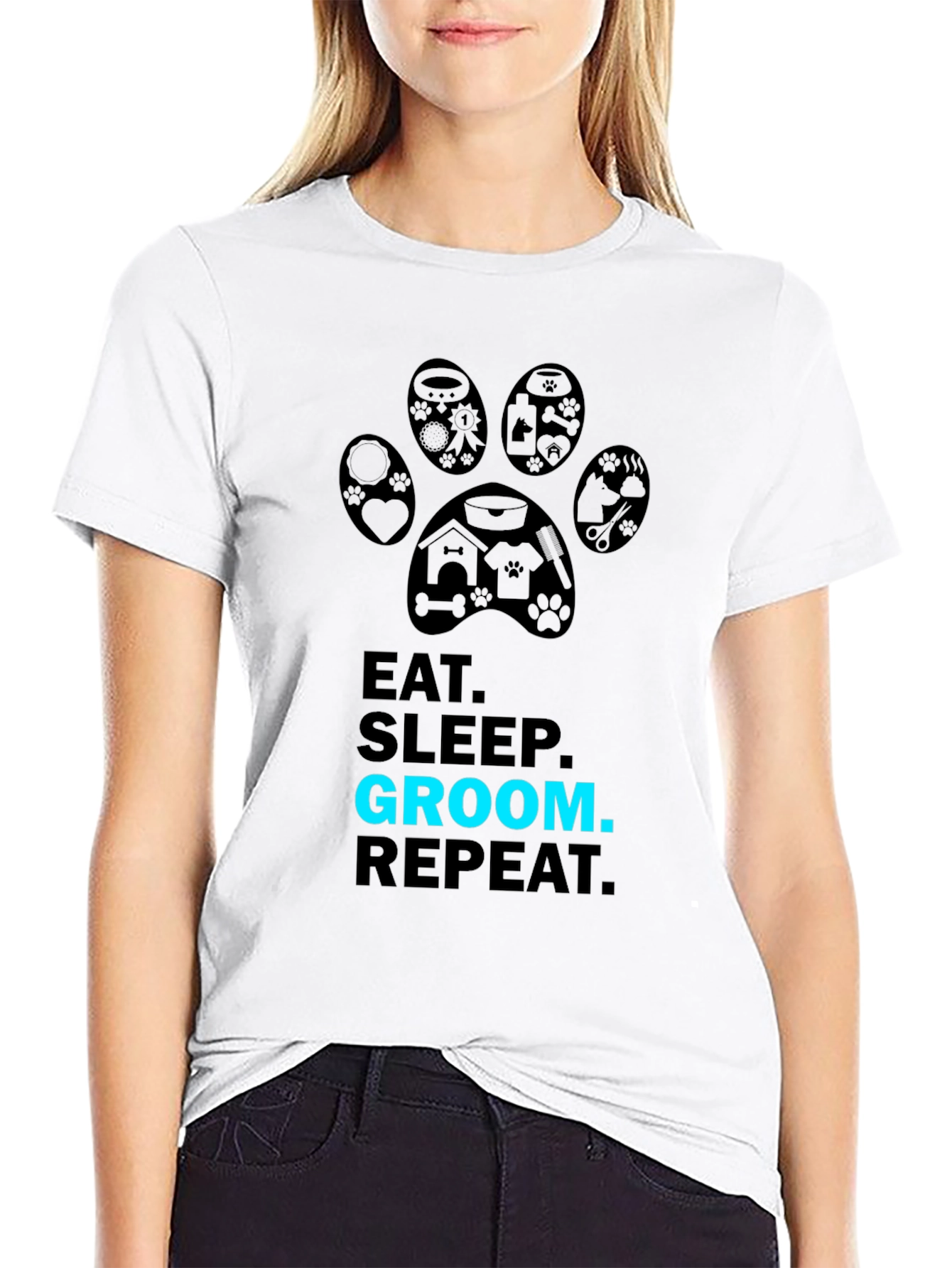 Black Eat Sleep Groom Repeat Graphic Tee view 9