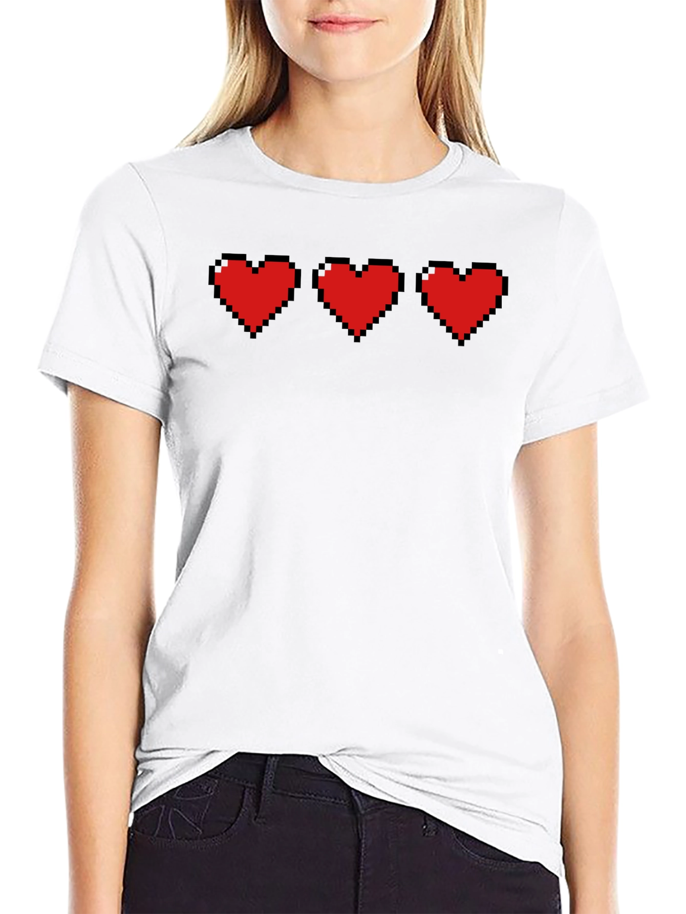 Black Pixel Hearts Black T-Shirt - Gamer Style view 9
