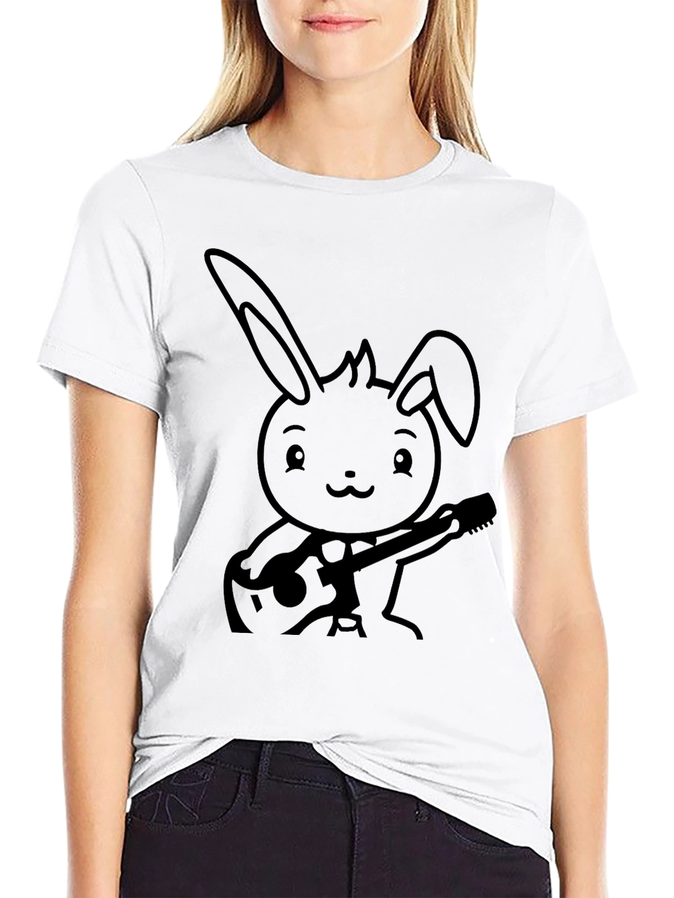 Black Black Bunny Guitarist Graphic Tee - Unisex view 9