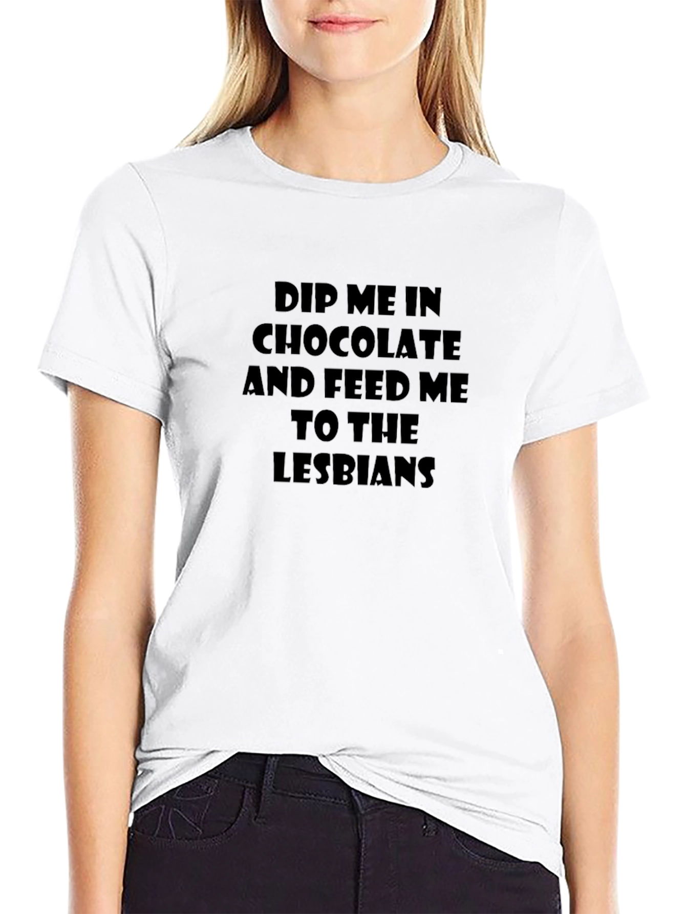 Black Humorous "Dip Me In Chocolate" Black T-Shirt view 9