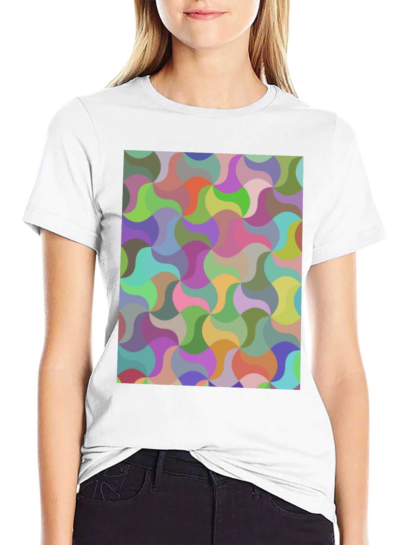 Black Abstract Geometric Pattern Crew Neck T-Shirt view 9