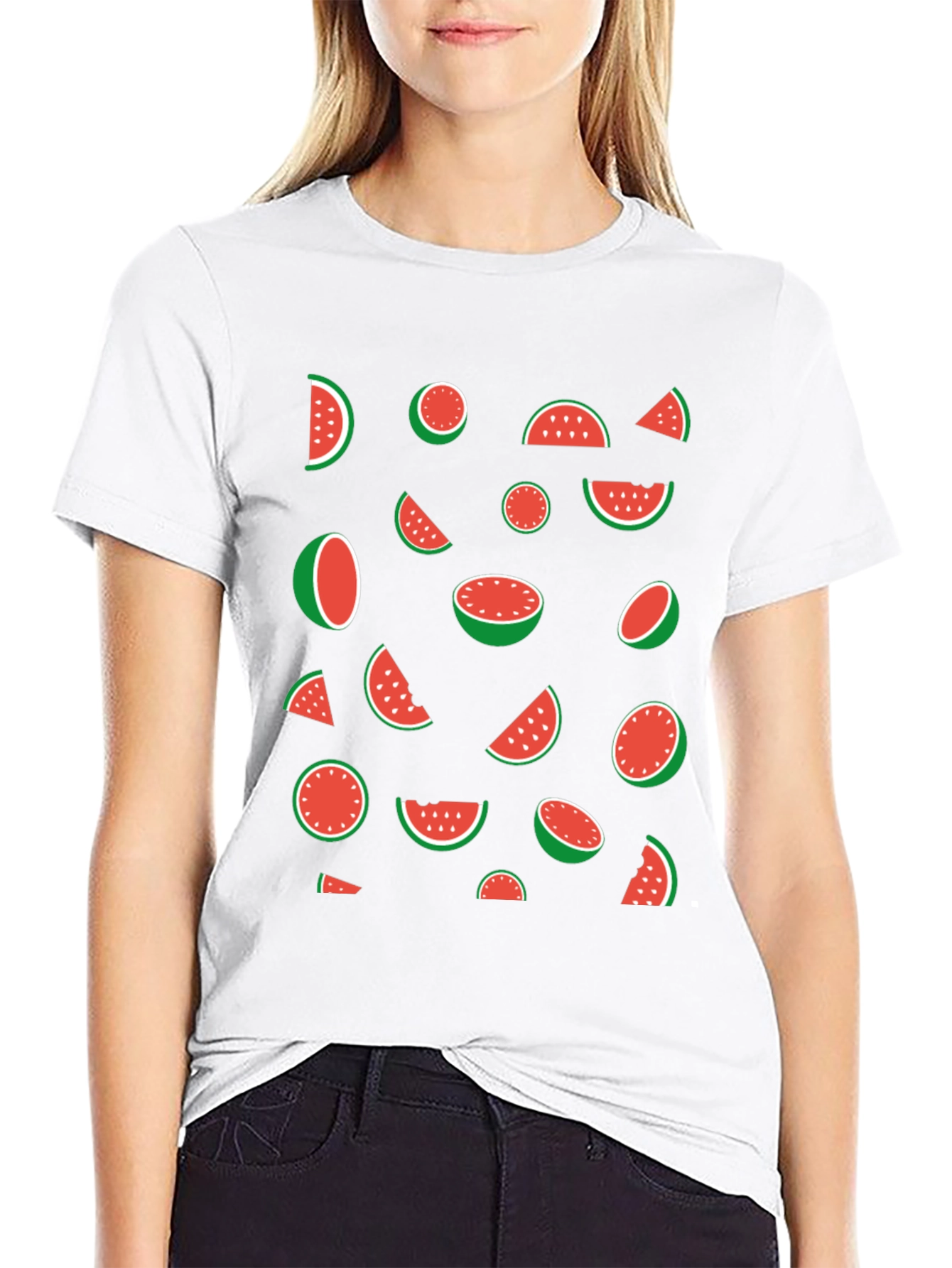 Black Watermelon Pattern Black T-Shirt view 9