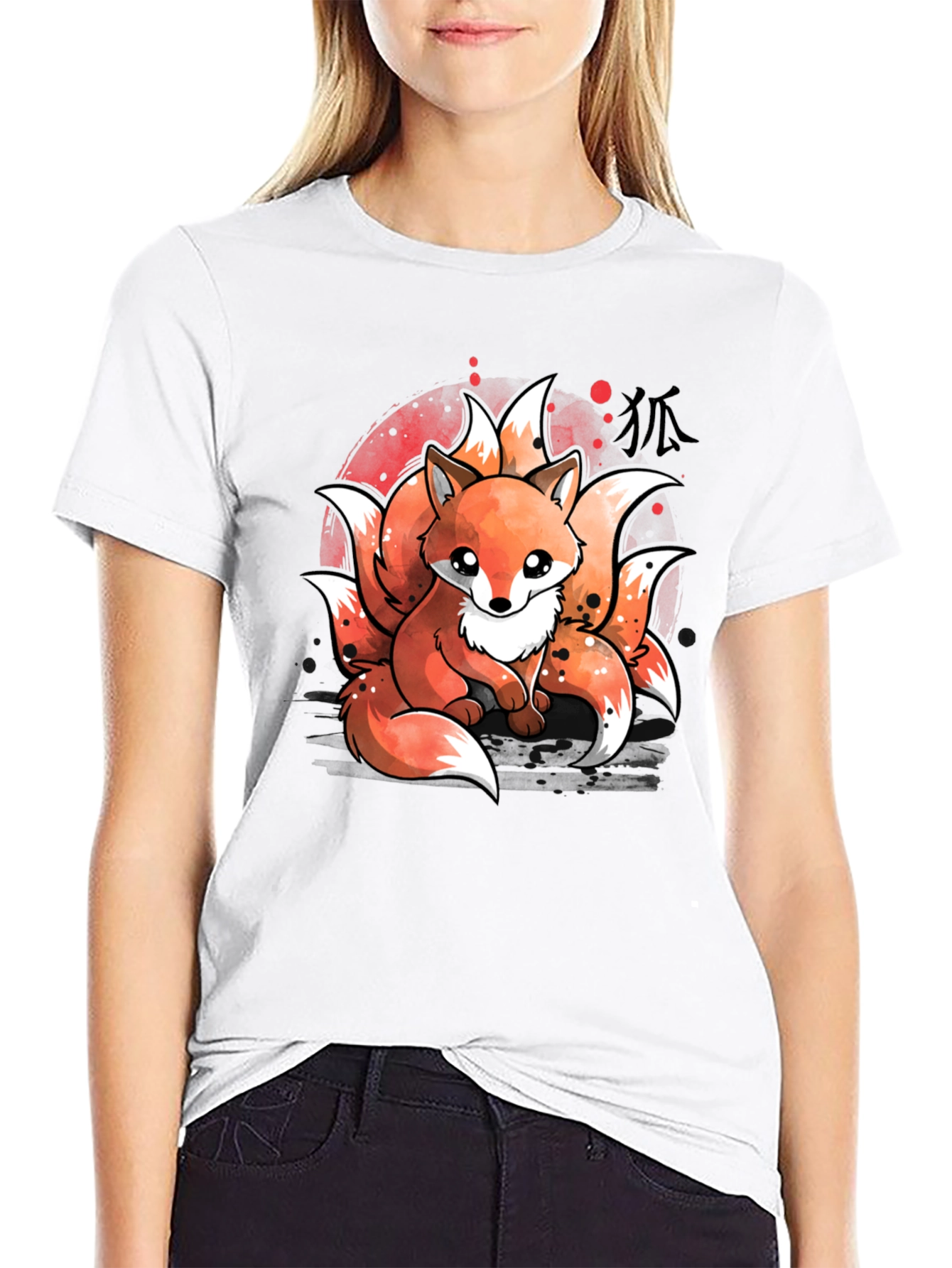 Black Nine-Tailed Fox Graphic T-Shirt - Anime Design view 9