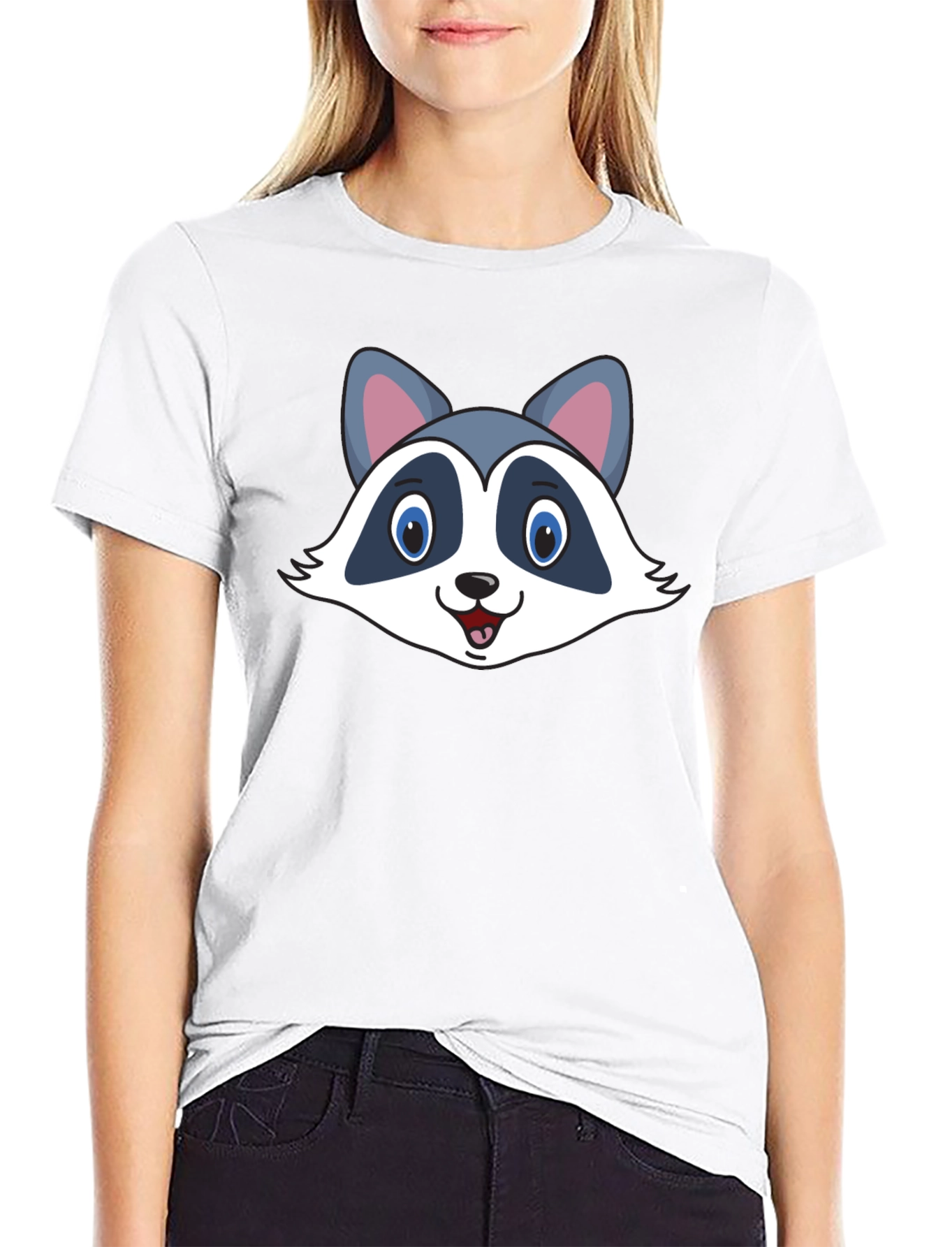 Black Cute Raccoon Graphic Black T-Shirt view 9