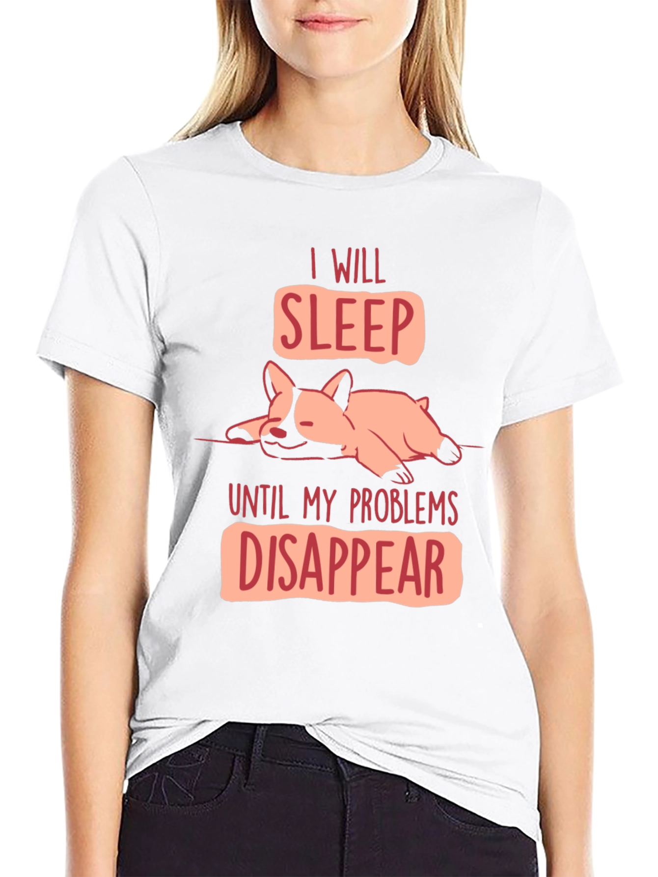 Black Funny Dog Sleep T-Shirt - Problems Disappear Tee view 9