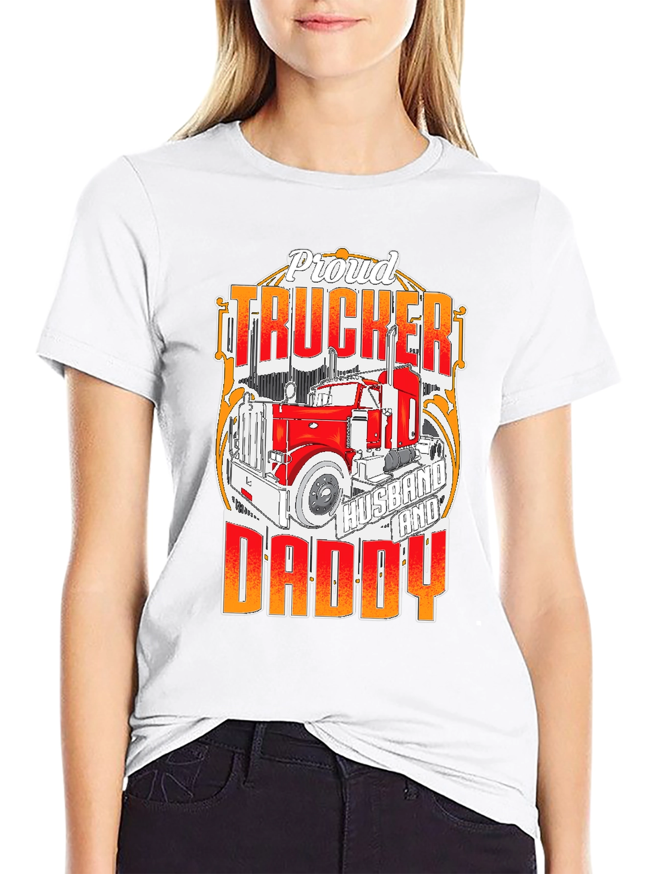 Black Proud Trucker Husband and Daddy T-Shirt view 9