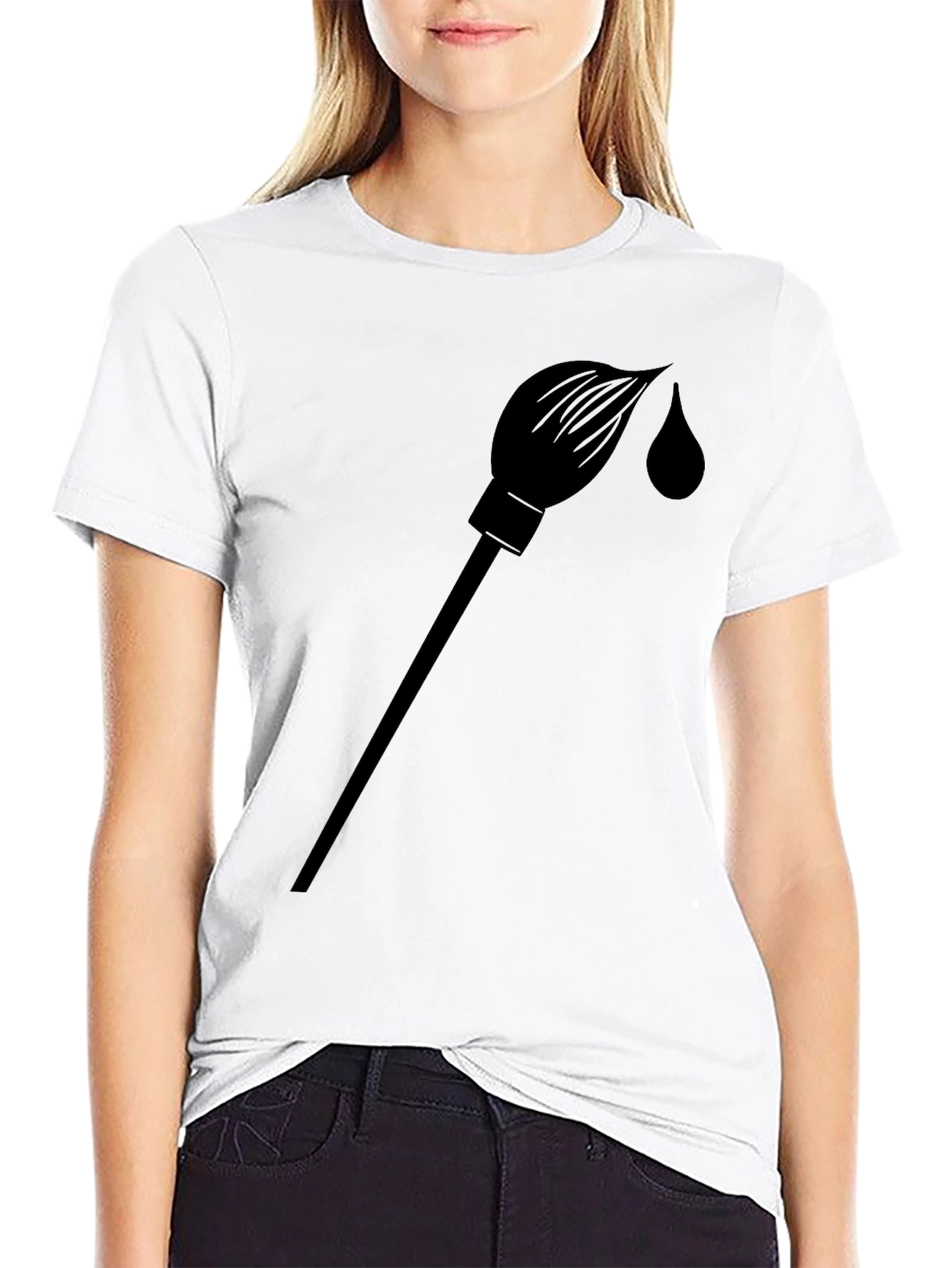 Black Paint Brush Graphic T-Shirt - Solid Black view 9