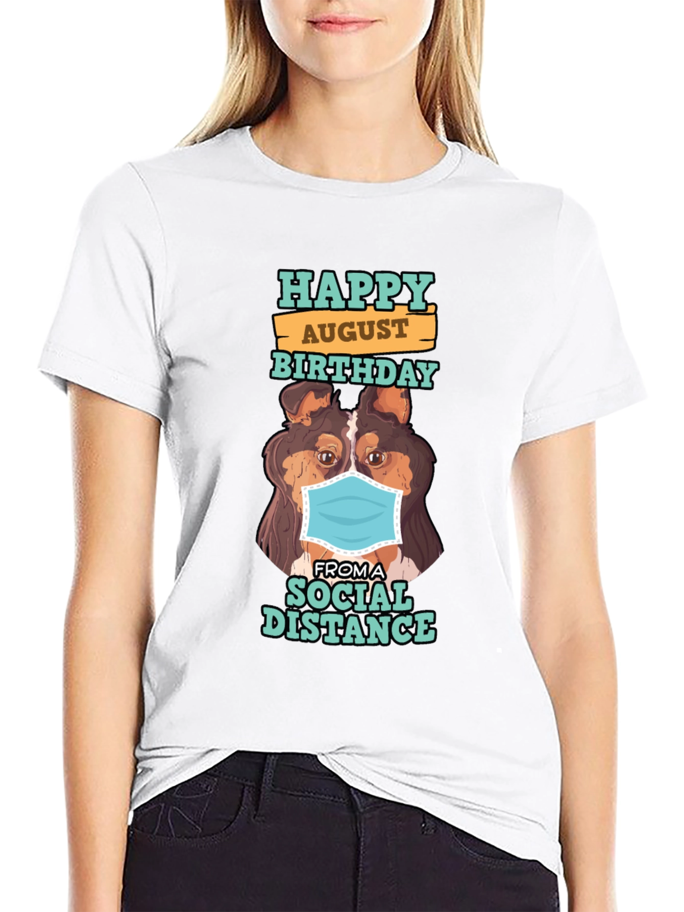 Black Happy August Birthday Social Distance Dog T-Shirt view 9