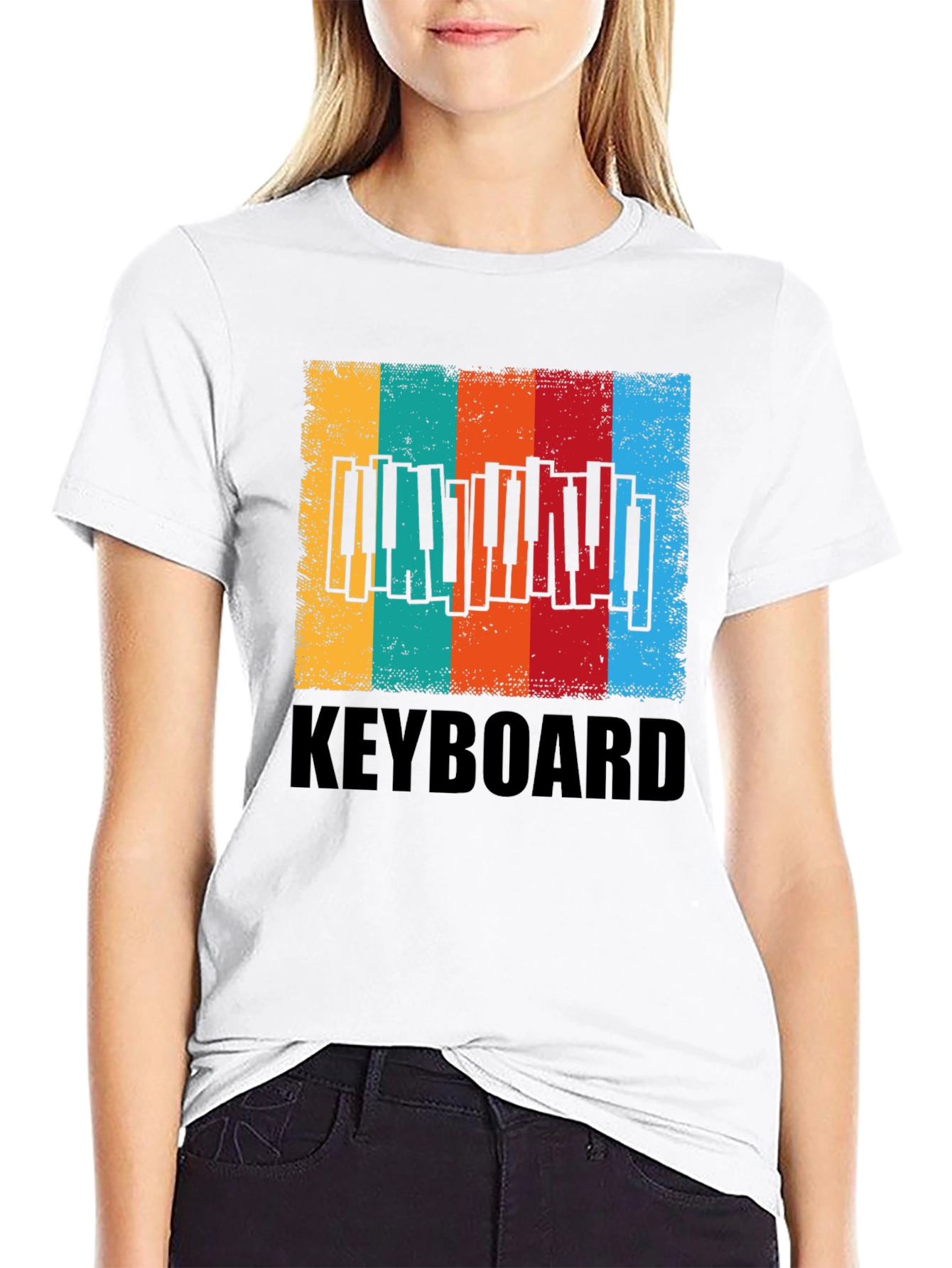 Black Vintage Keyboard Music T-Shirt view 9