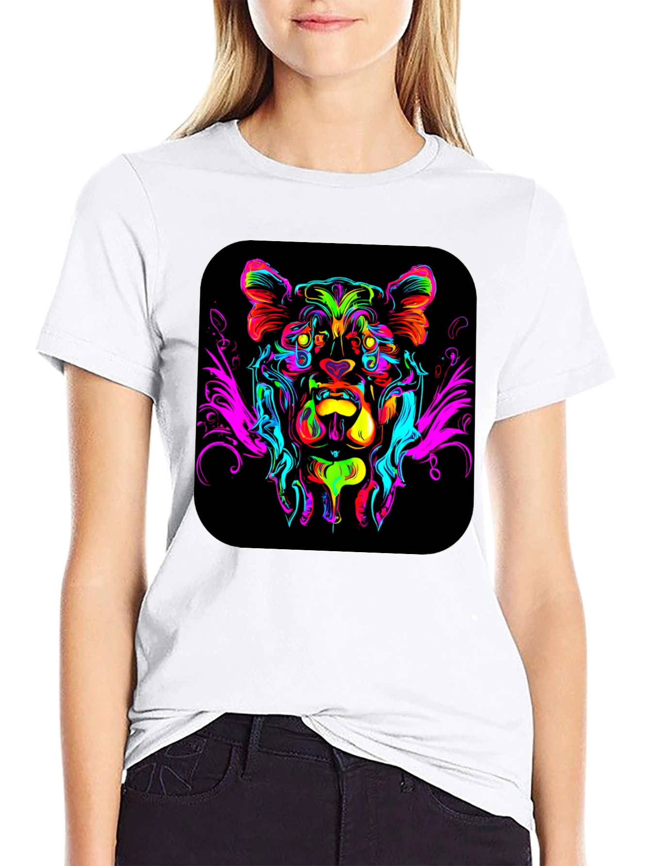 Black Vivid Lion Graphic Black T-Shirt view 9