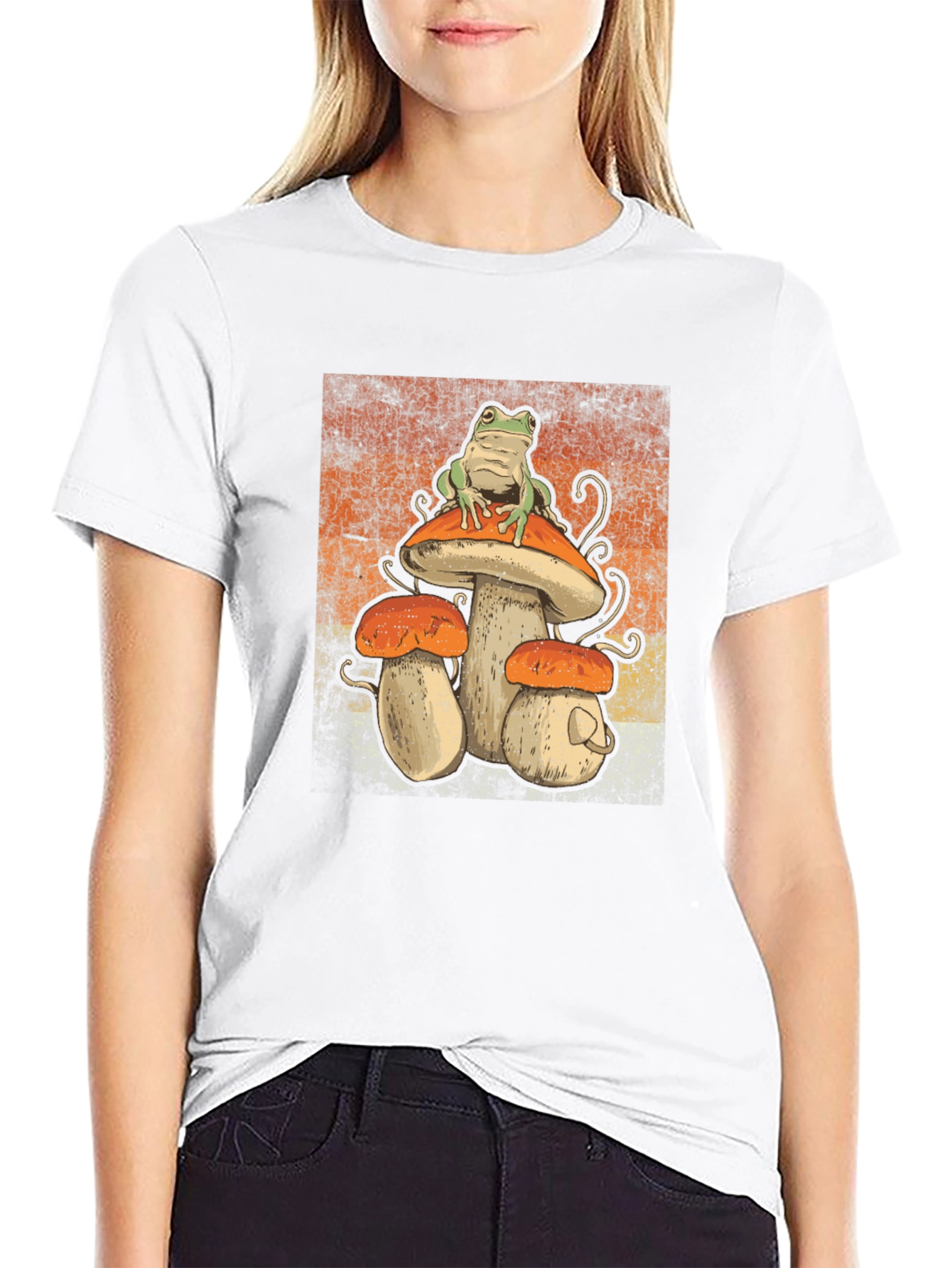 Black Retro Frog on Mushroom T-Shirt - Vintage Style view 9