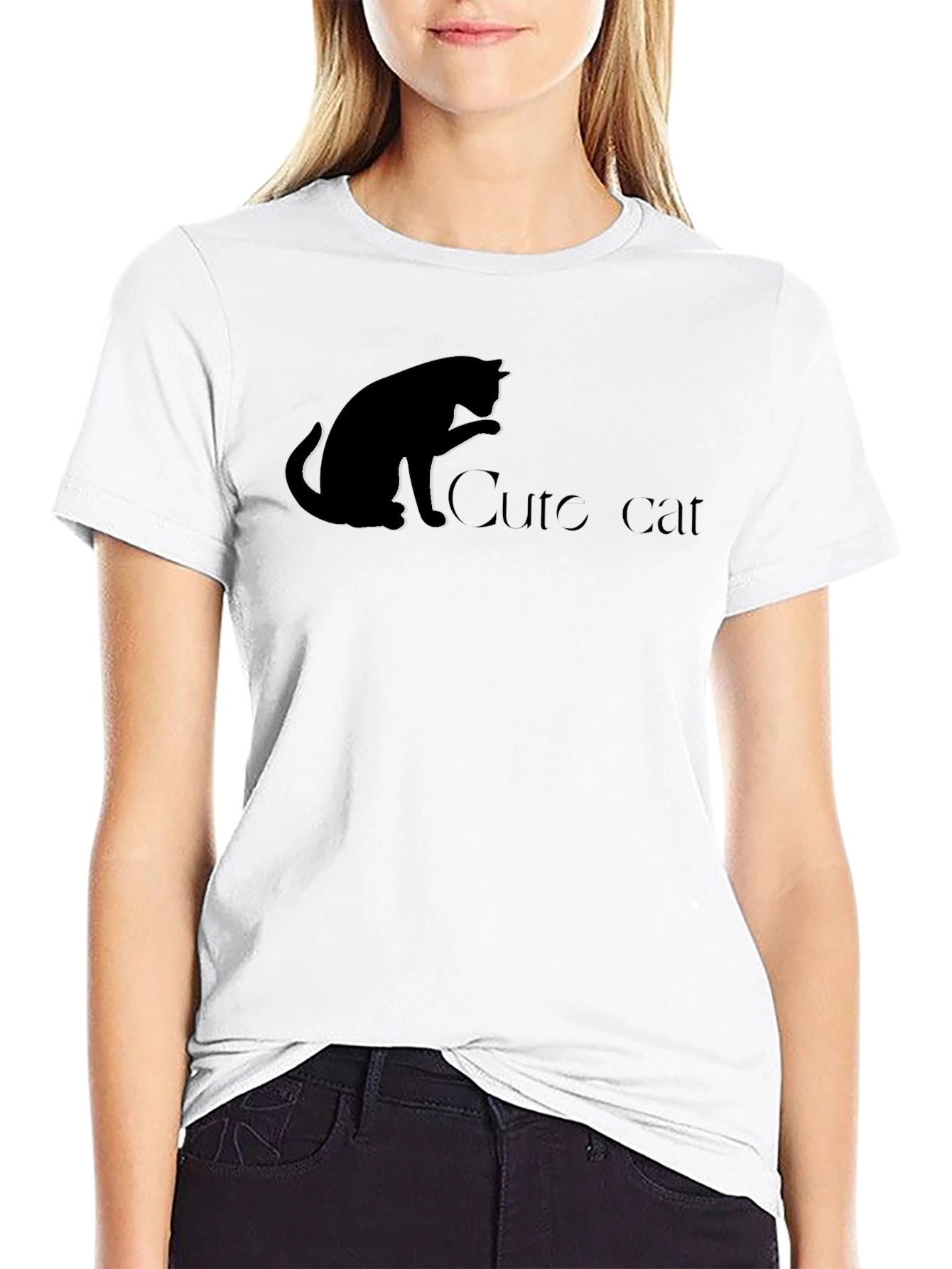 Black Cute Cat Black T-Shirt view 9
