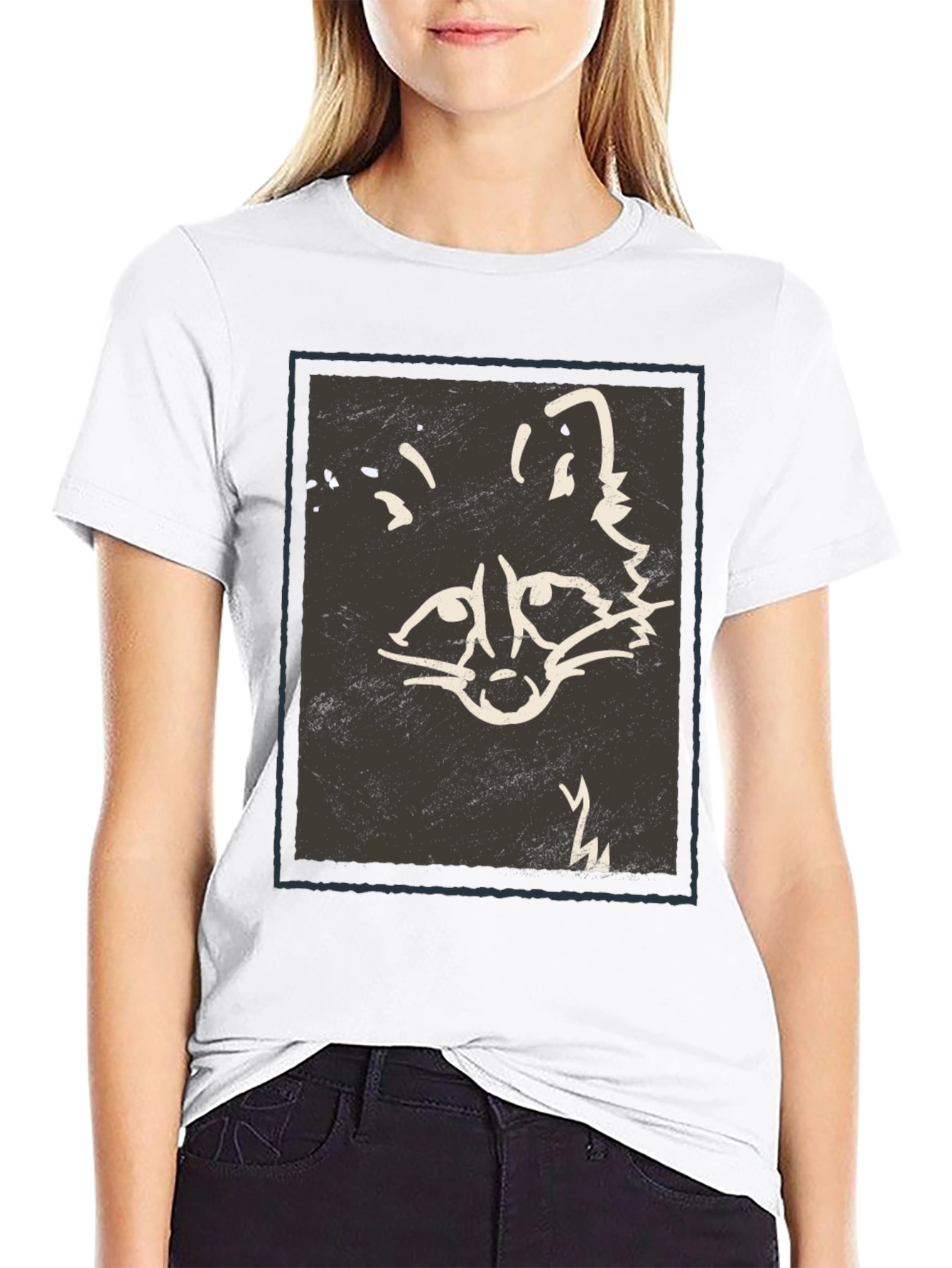 Black Abstract Raccoon Graphic Print Black T-Shirt view 9