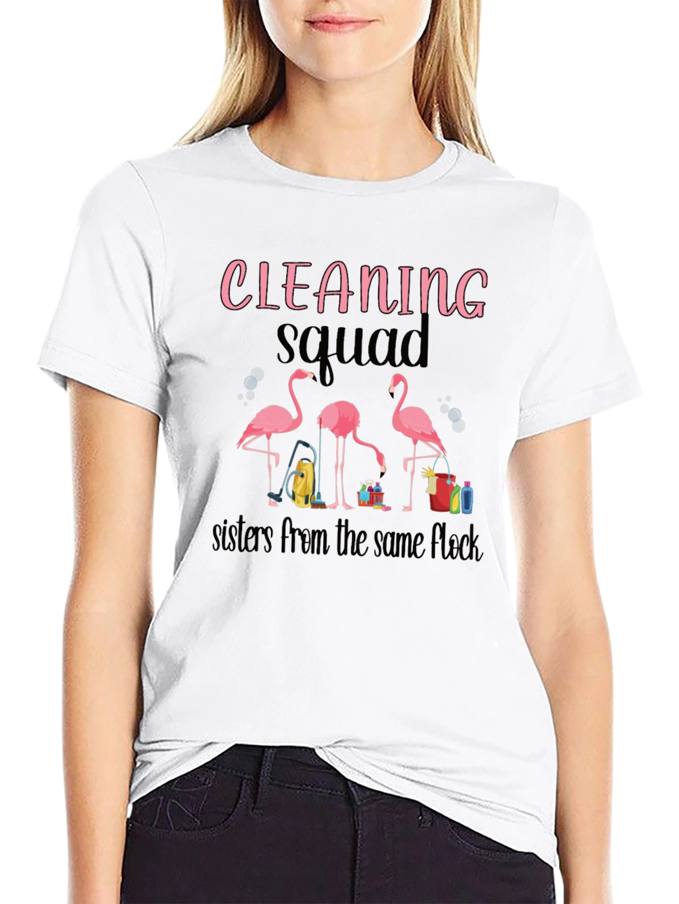 Black Cleaning Squad Flamingo Graphic T-Shirt view 9