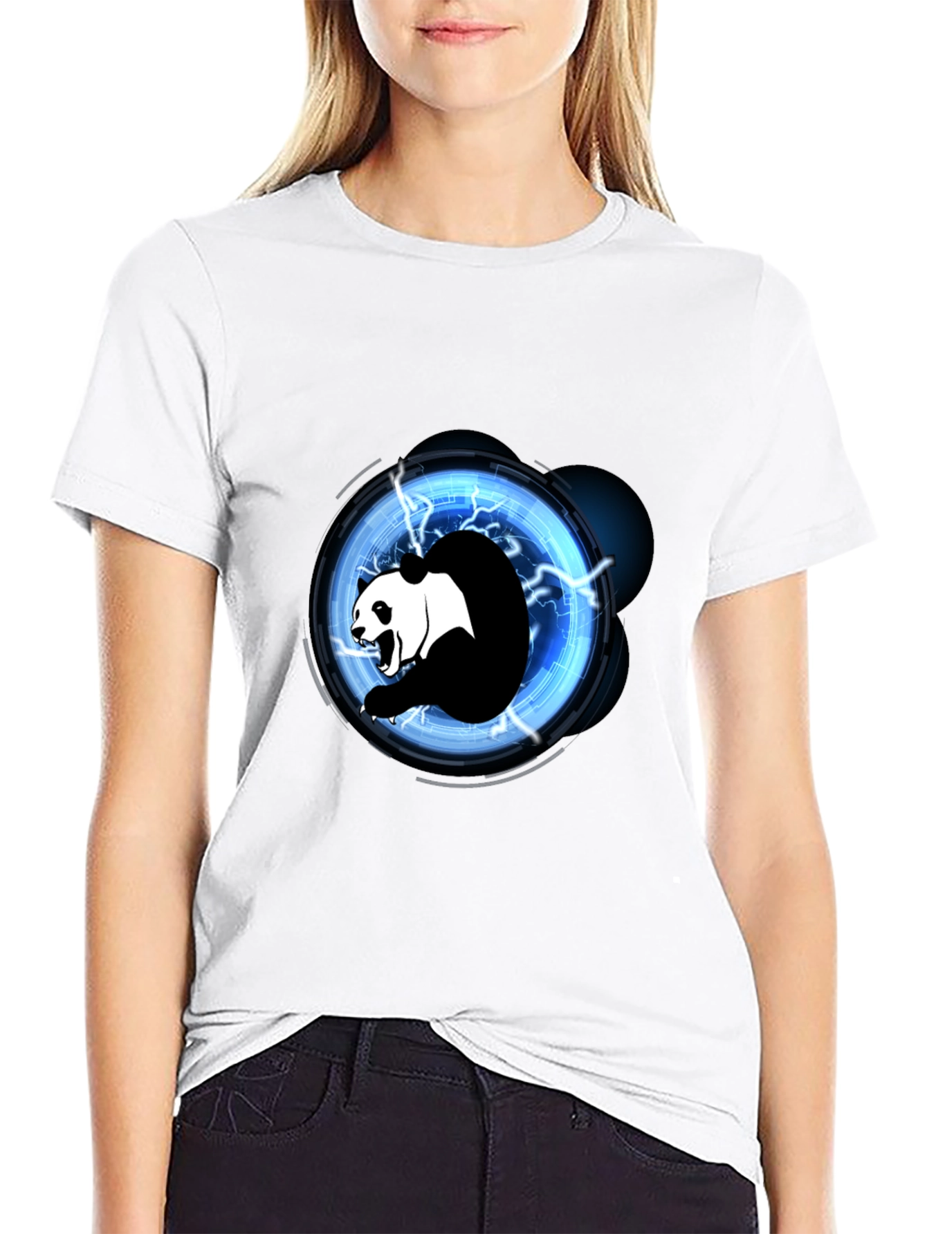 Black Electric Panda Graphic Tee - Black Cotton Blend view 9