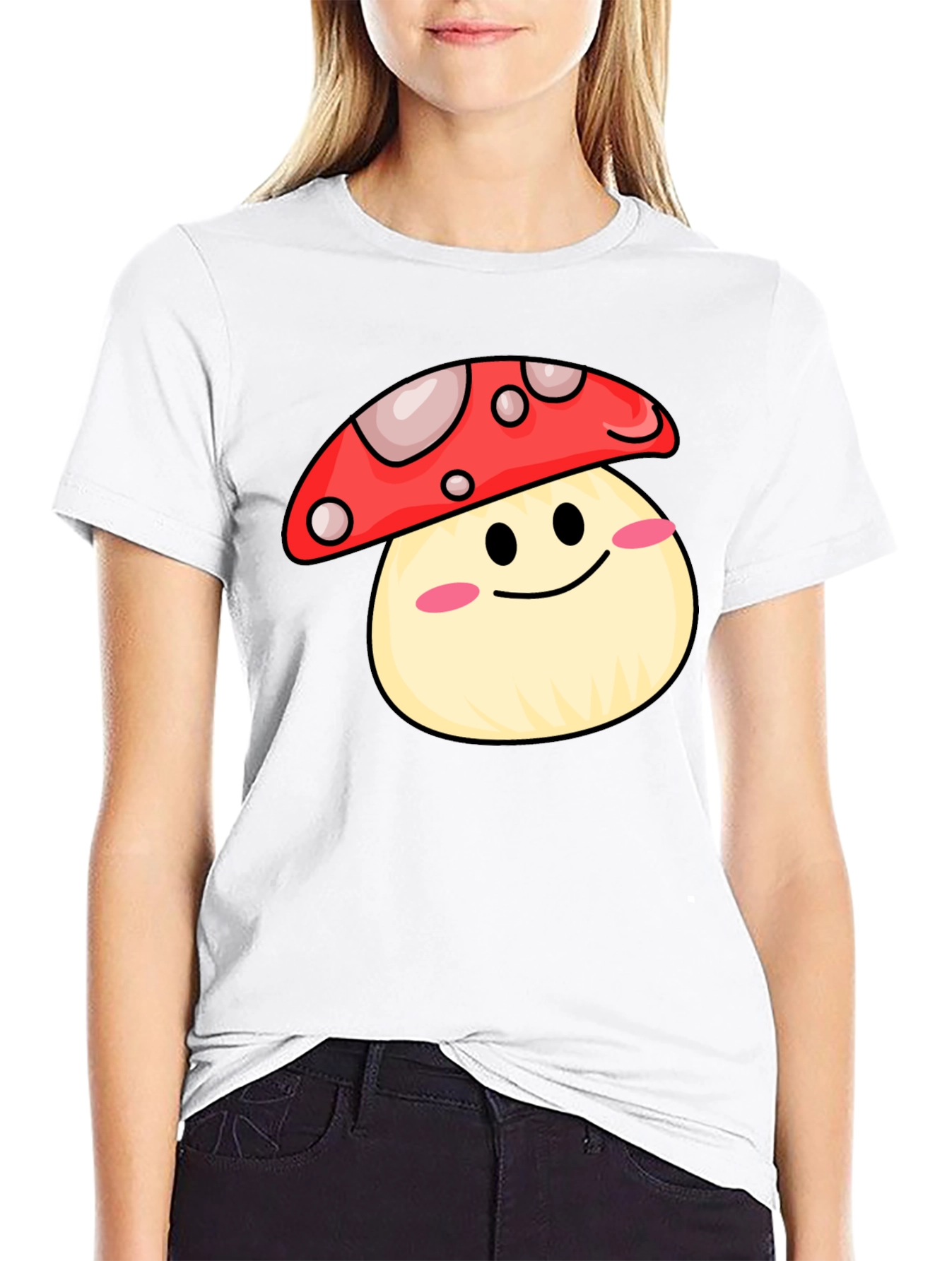 Black Cute Mushroom Graphic Tee - Black Cotton Shirt view 9