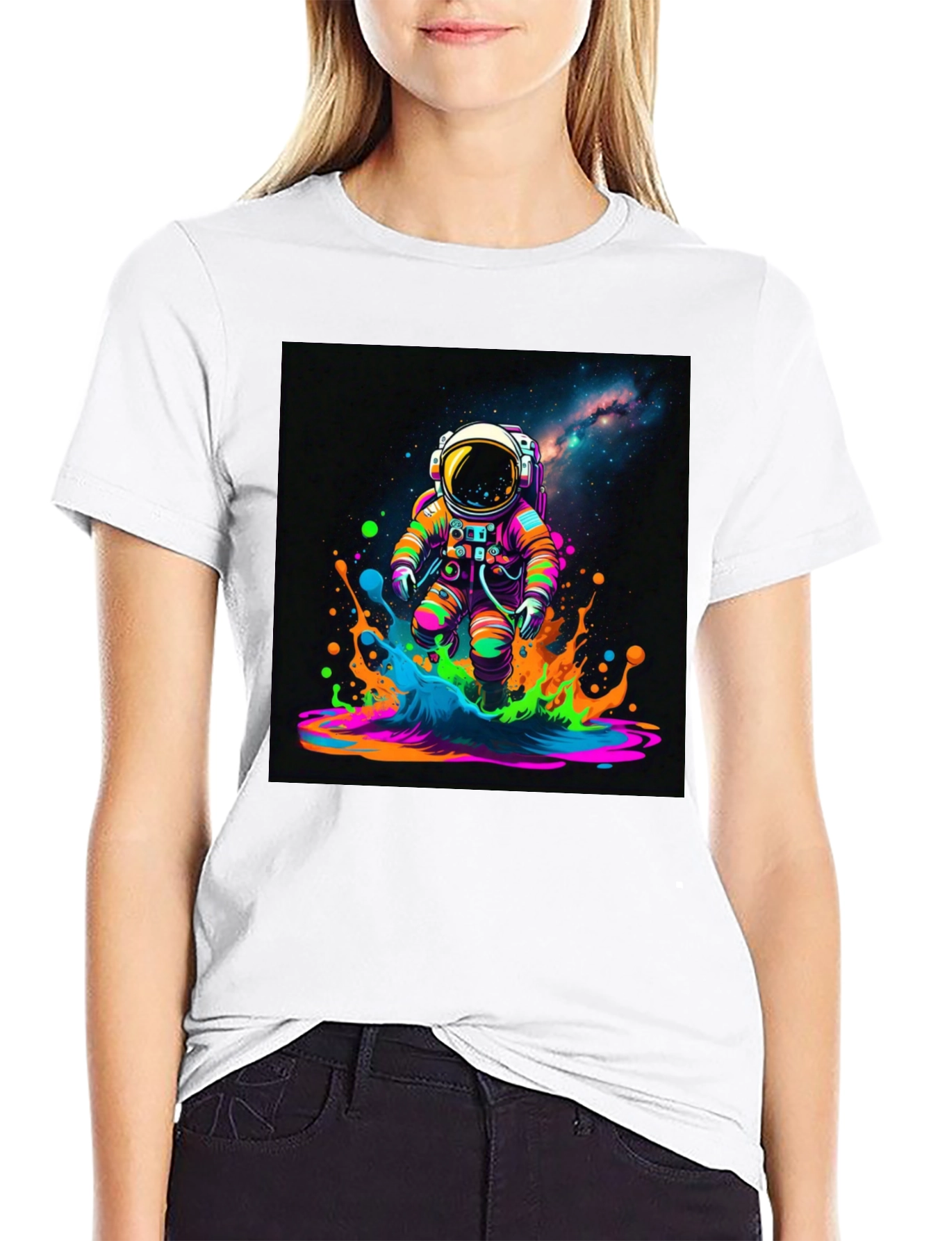 Black Astronaut Galaxy T-Shirt - Colorful Space Design view 9