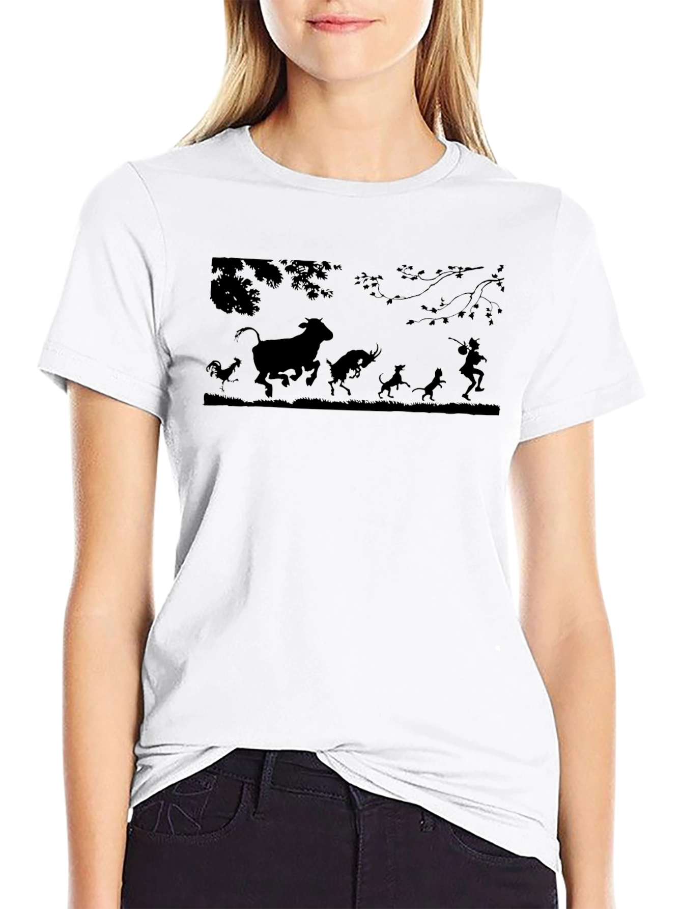 Black Silhouette Animal Chase Black T-Shirt view 9