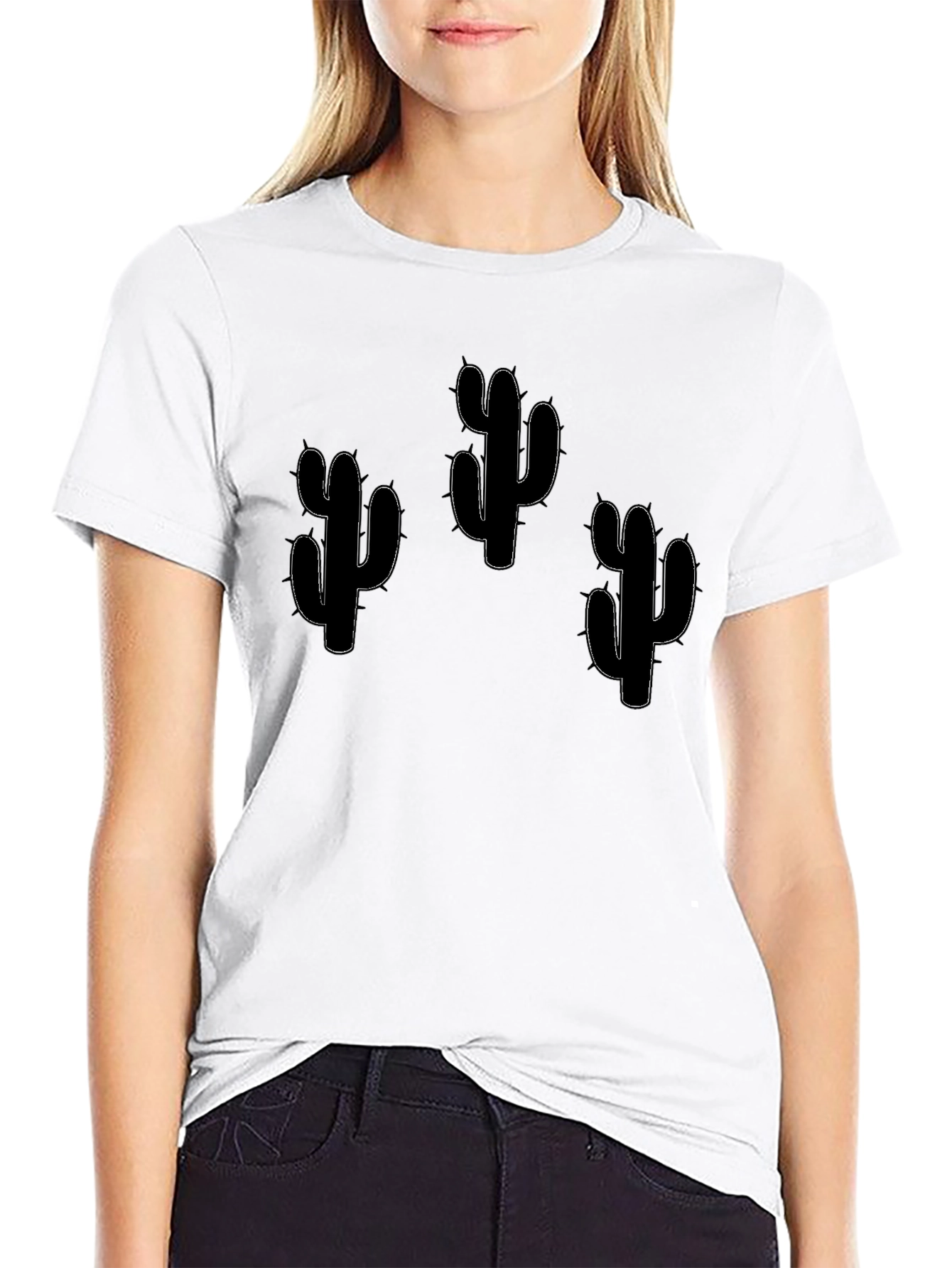 Black Cactus Print Crew Neck T-Shirt view 9