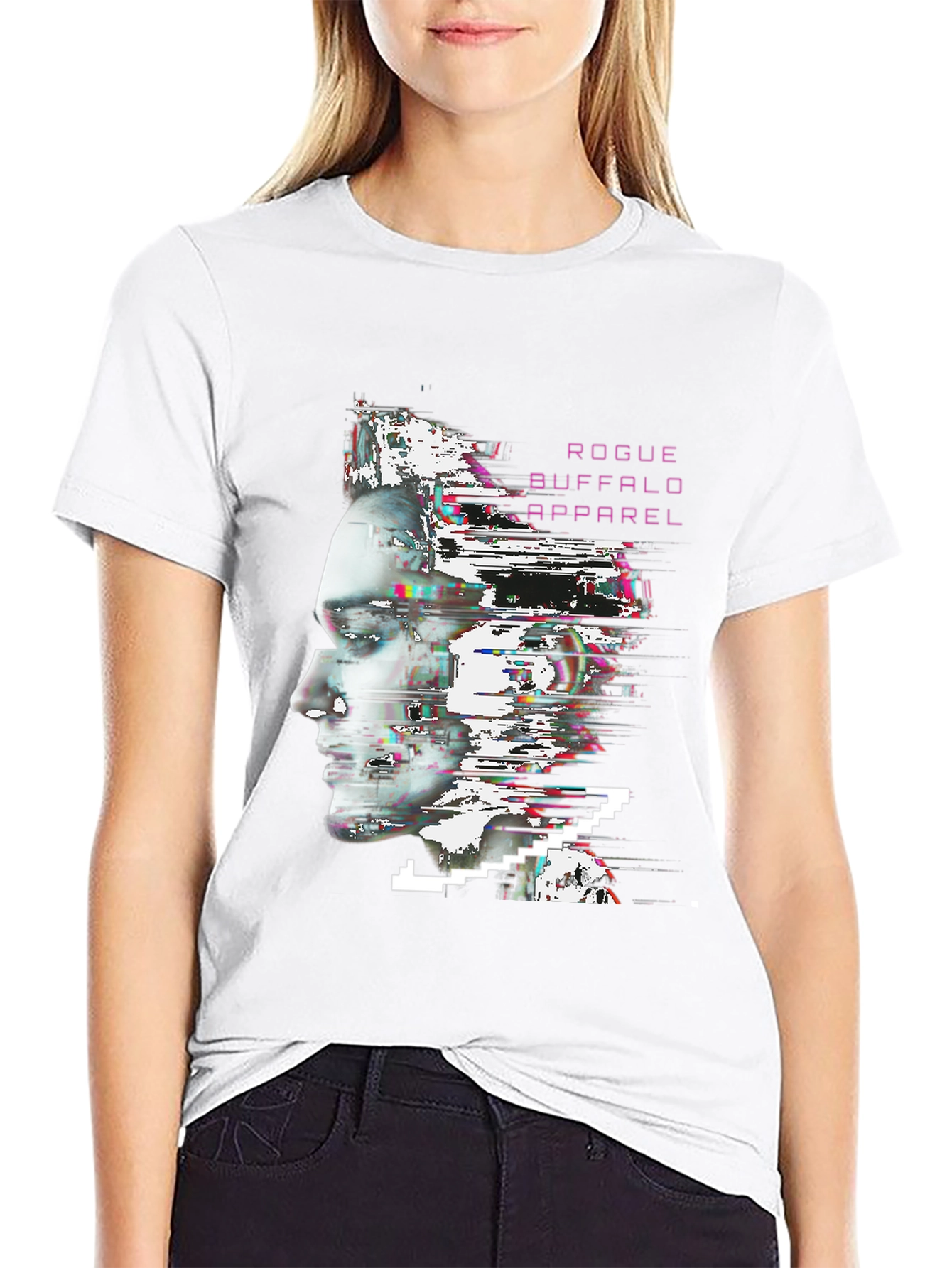 Black Rogue Buffalo Apparel Glitch Portrait T-Shirt view 9