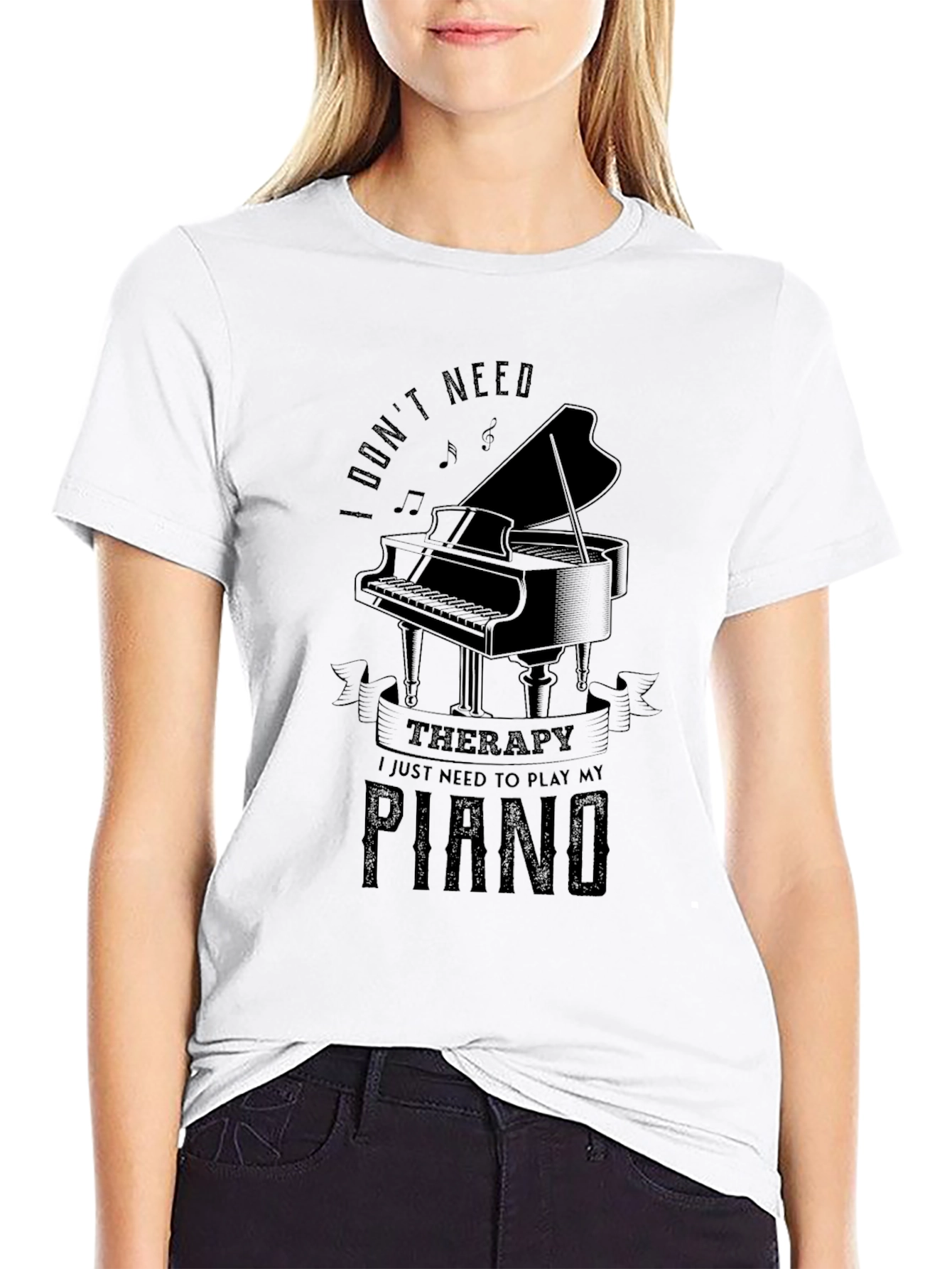 Black Piano Therapy T-Shirt: Music Lover's Comfort view 9