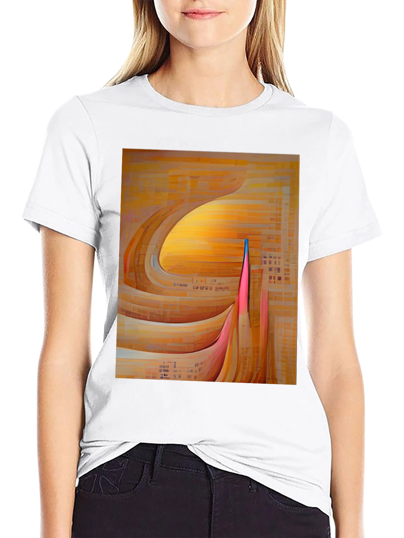 Black Abstract Geometric Graphic Print Black T-Shirt view 9