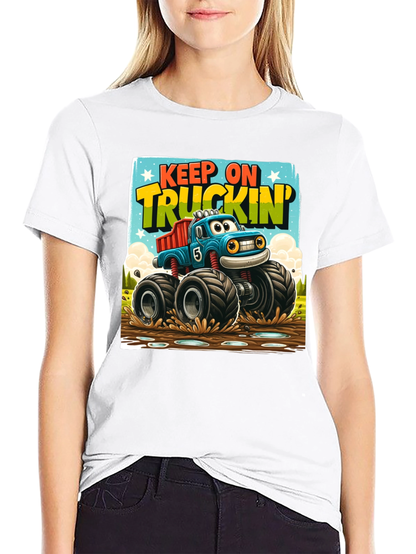 Black Keep On Truckin' Monster Truck T-Shirt view 9