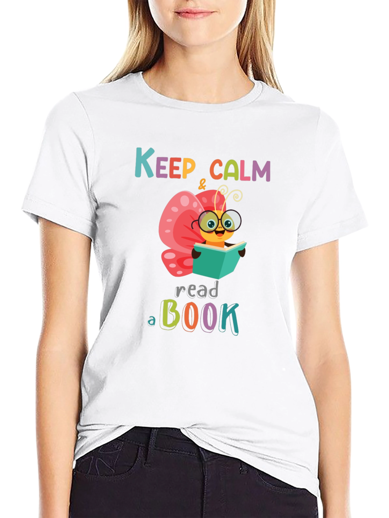 Black Keep Calm Read a Book T-Shirt view 9