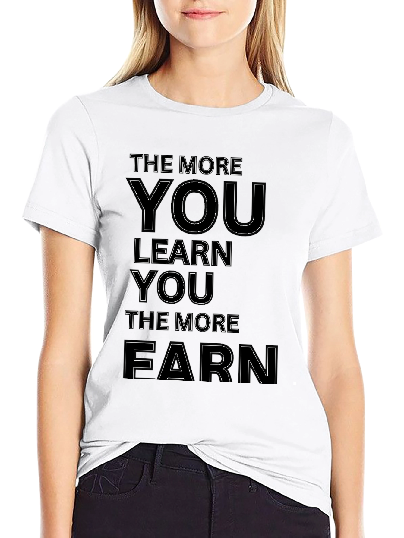 Black The More You Learn Motivational Graphic Tee view 9