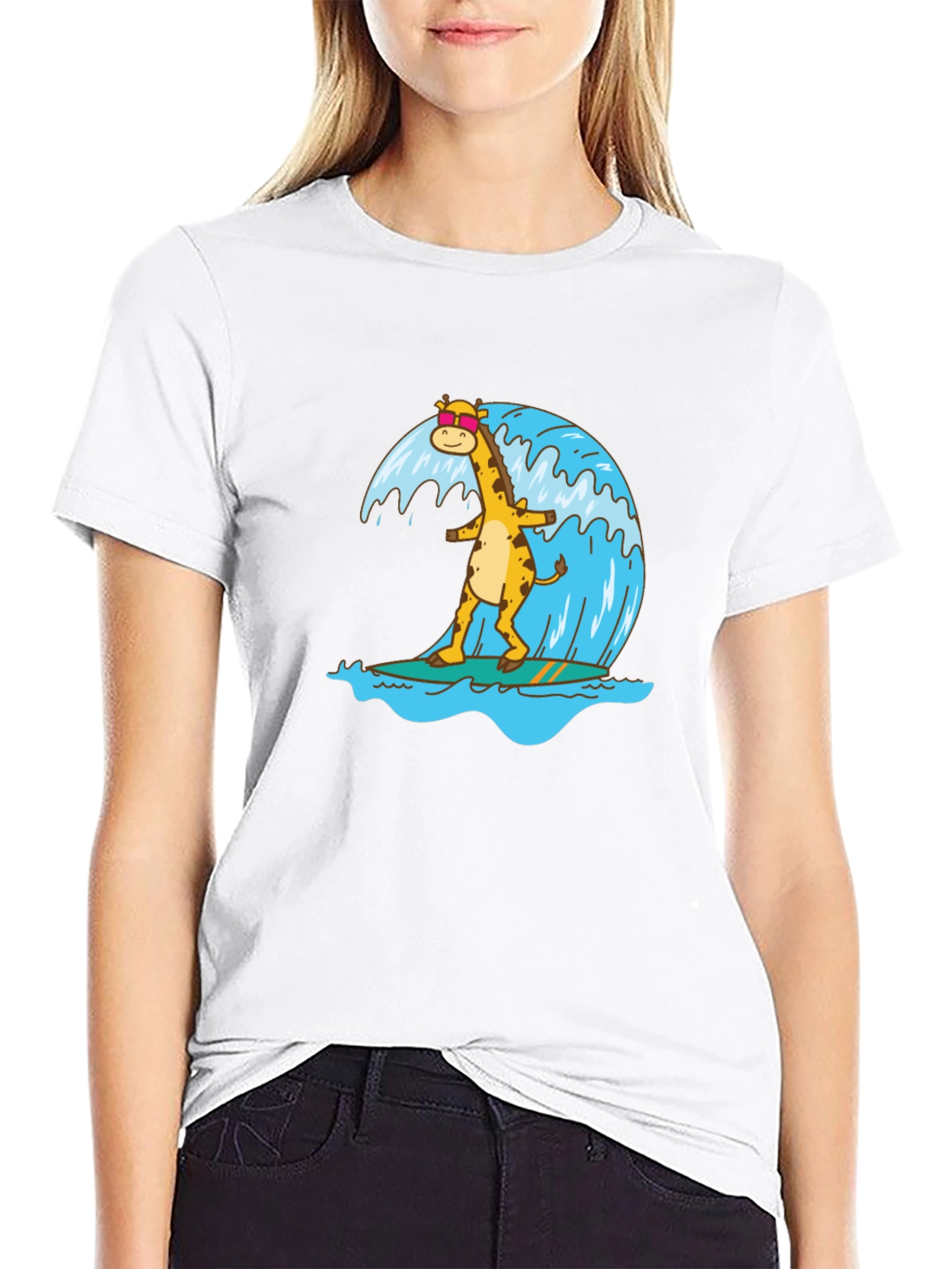Black Surfing Giraffe Graphic Tee view 9