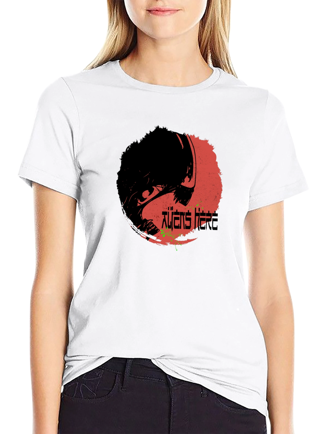 Black Aliens Here Graphic T-Shirt - Black Cotton Tee view 9
