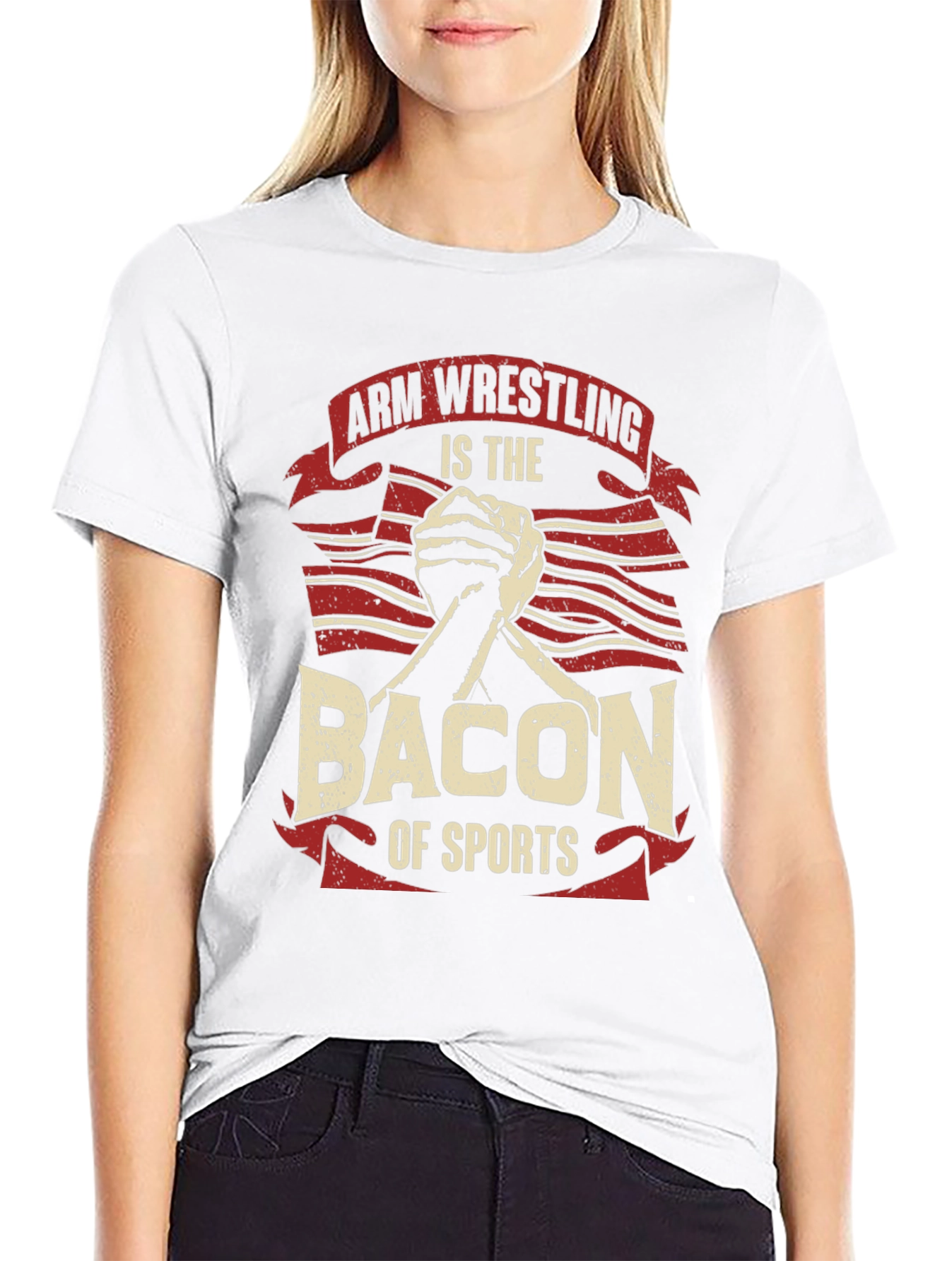 Black Arm Wrestling Bacon of Sports T-Shirt view 9