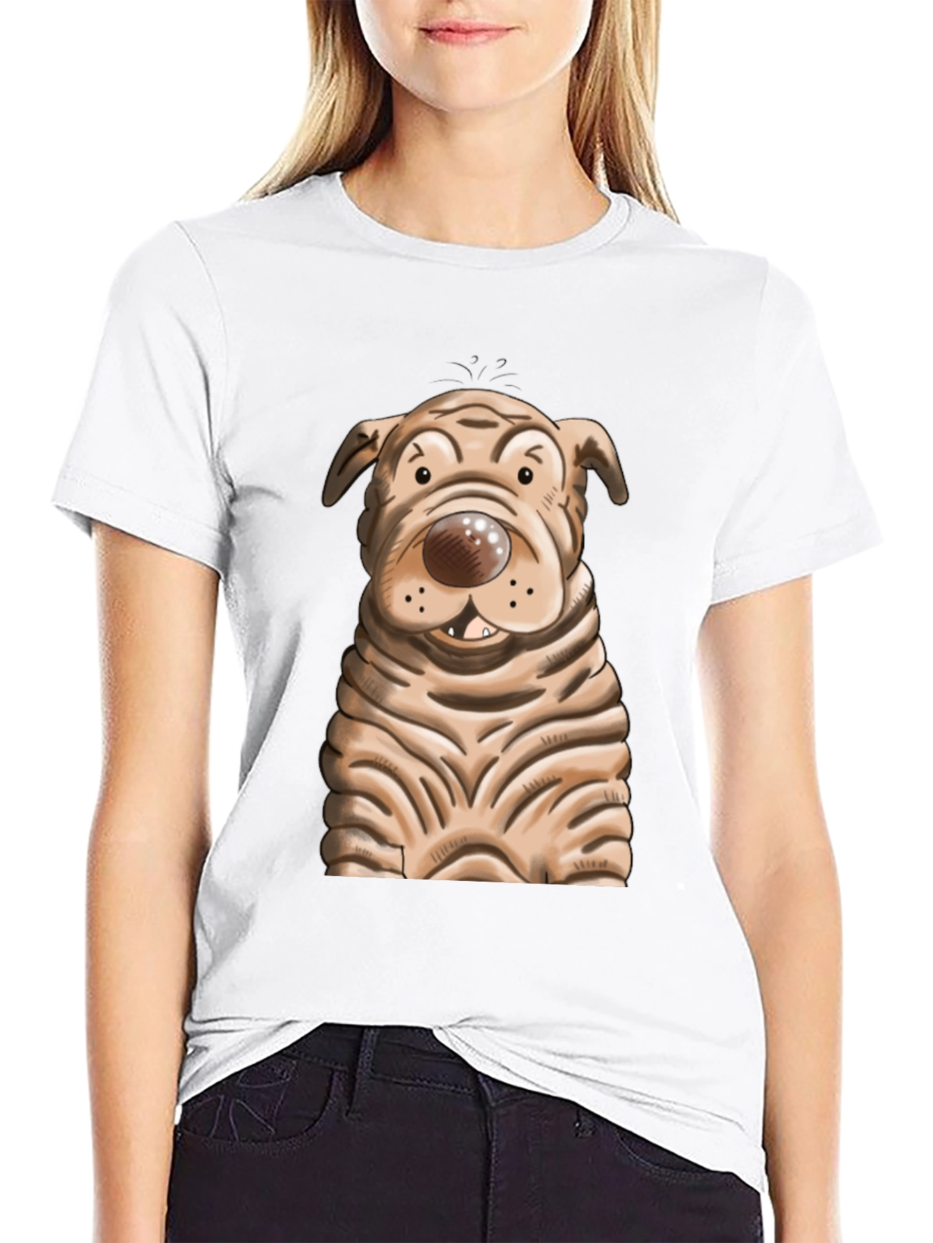 Black Cartoon Dog Graphic T-Shirt - Unisex Crew Neck view 9