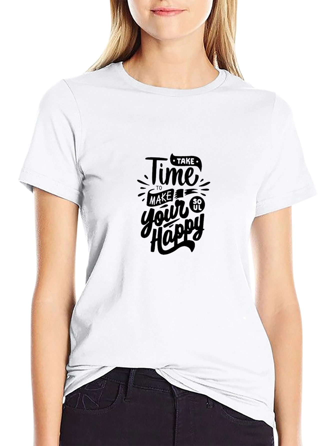 Black Motivational Black T-Shirt - 'Take Time to Make Your Soul Happy' view 9