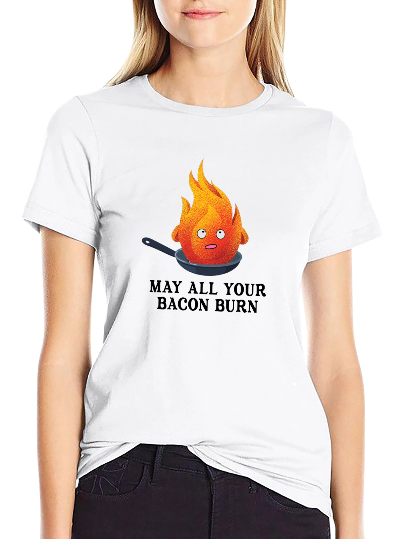 Black May All Your Bacon Burn T-Shirt - Funny Fire Pan Graphic Tee view 9