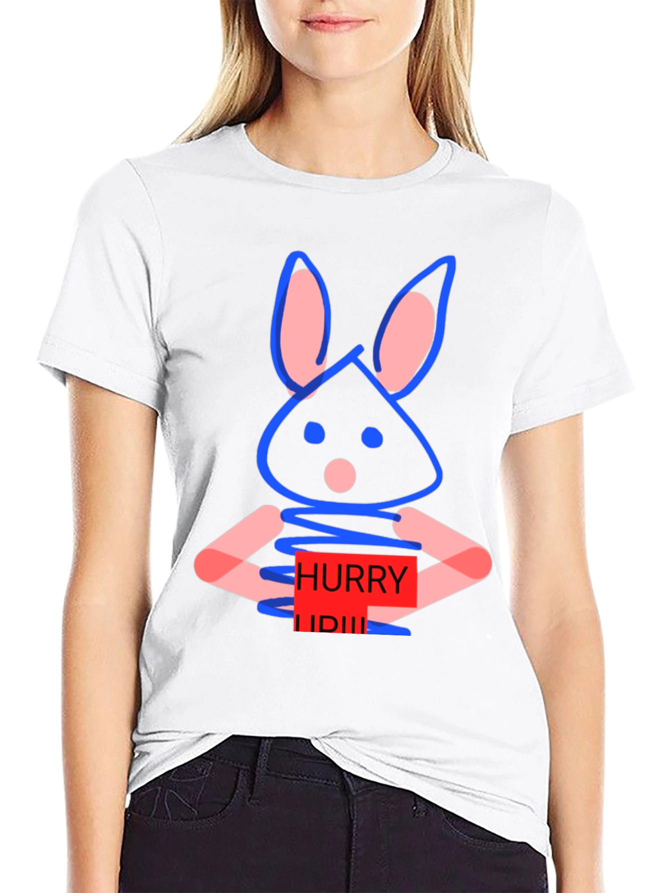 Black Whimsical Bunny Graphic Tee - Hurry Up! Design view 9