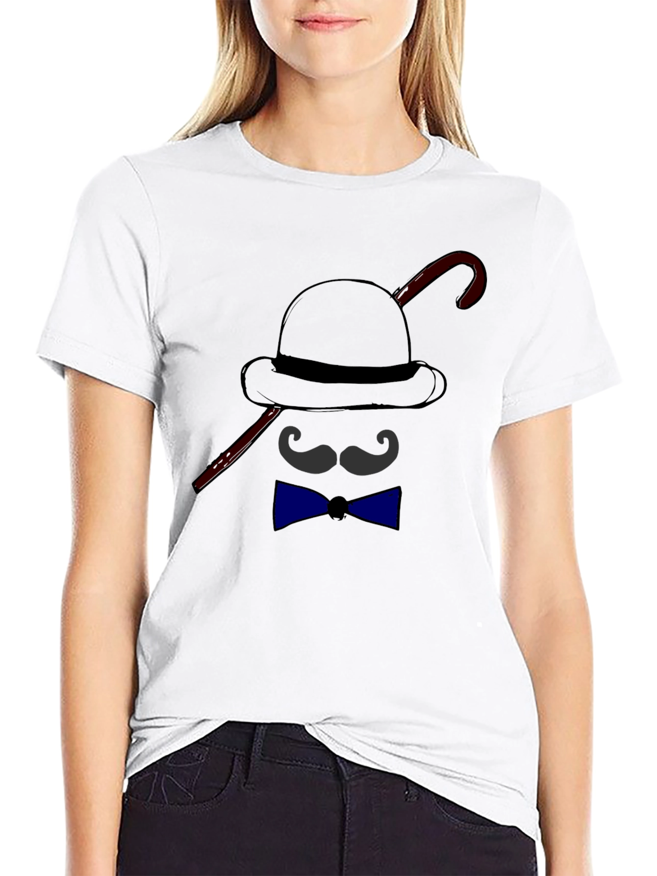 Black Men's Funny Bowler Hat & Bow Tie Graphic T-Shirt view 9
