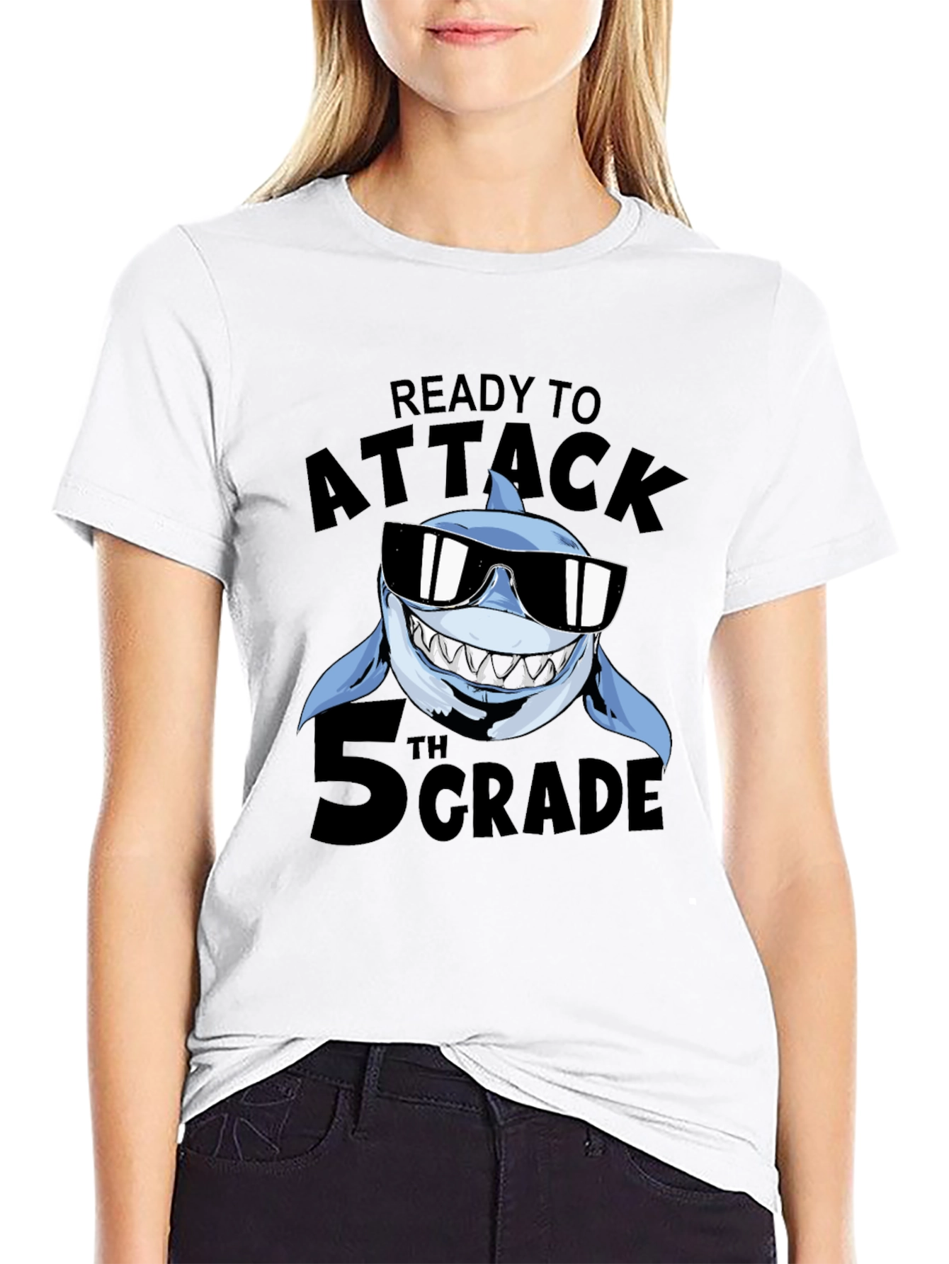 Black Ready to Attack 5th Grade Shark T-Shirt view 9
