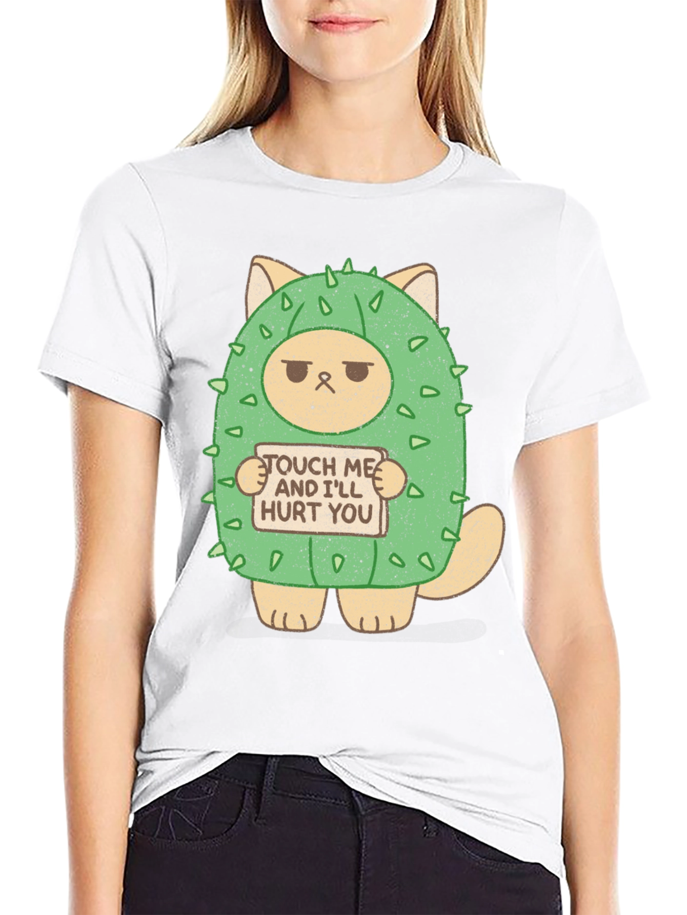 Black Cactus Cat T-Shirt - Touch Me and I'll Hurt You! view 9