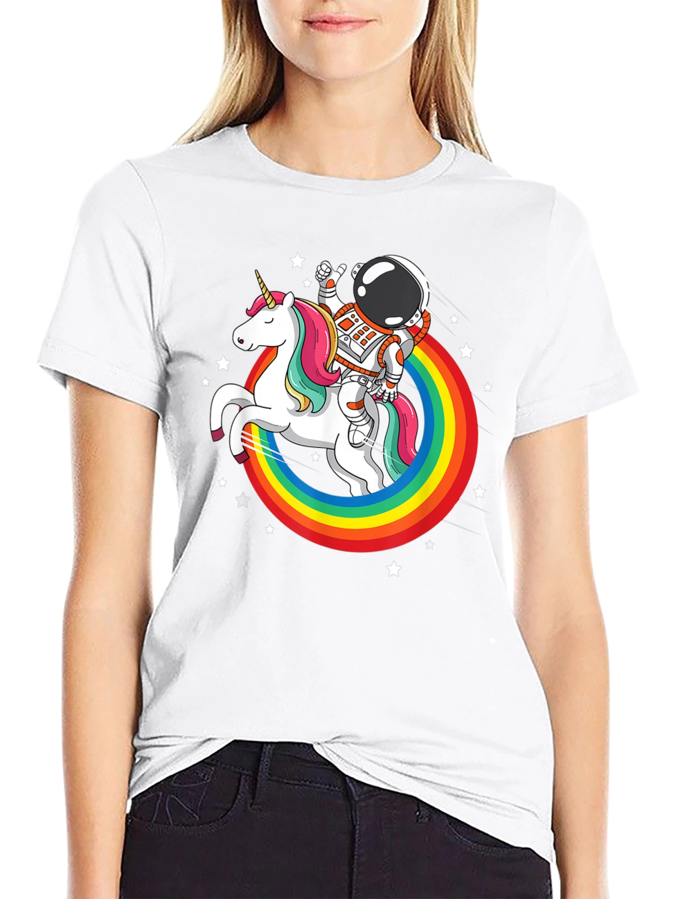 Black Astronaut Unicorn Rainbow T-Shirt view 9